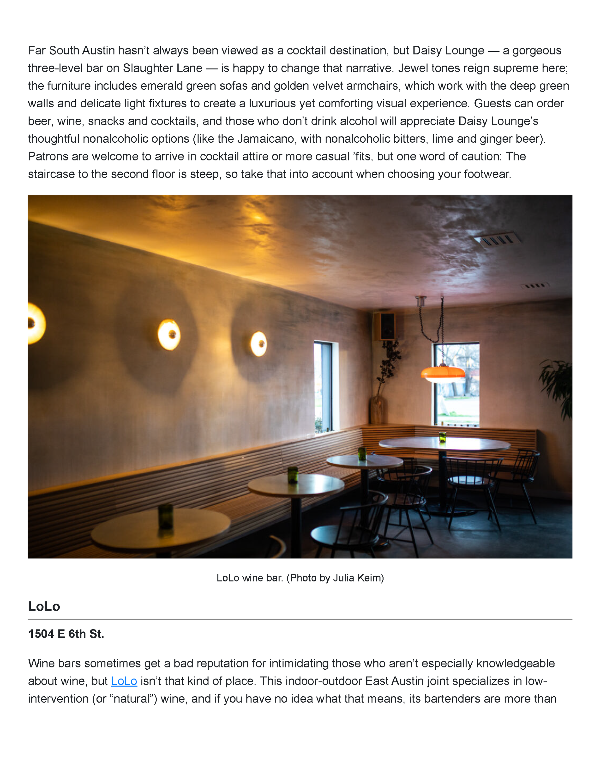 Tribeza’s Powder Room feature crediting PETERMAX founder and creative director Peter Maxwell Bowden with the Austin cocktail lounge’s interior design, Page 14.