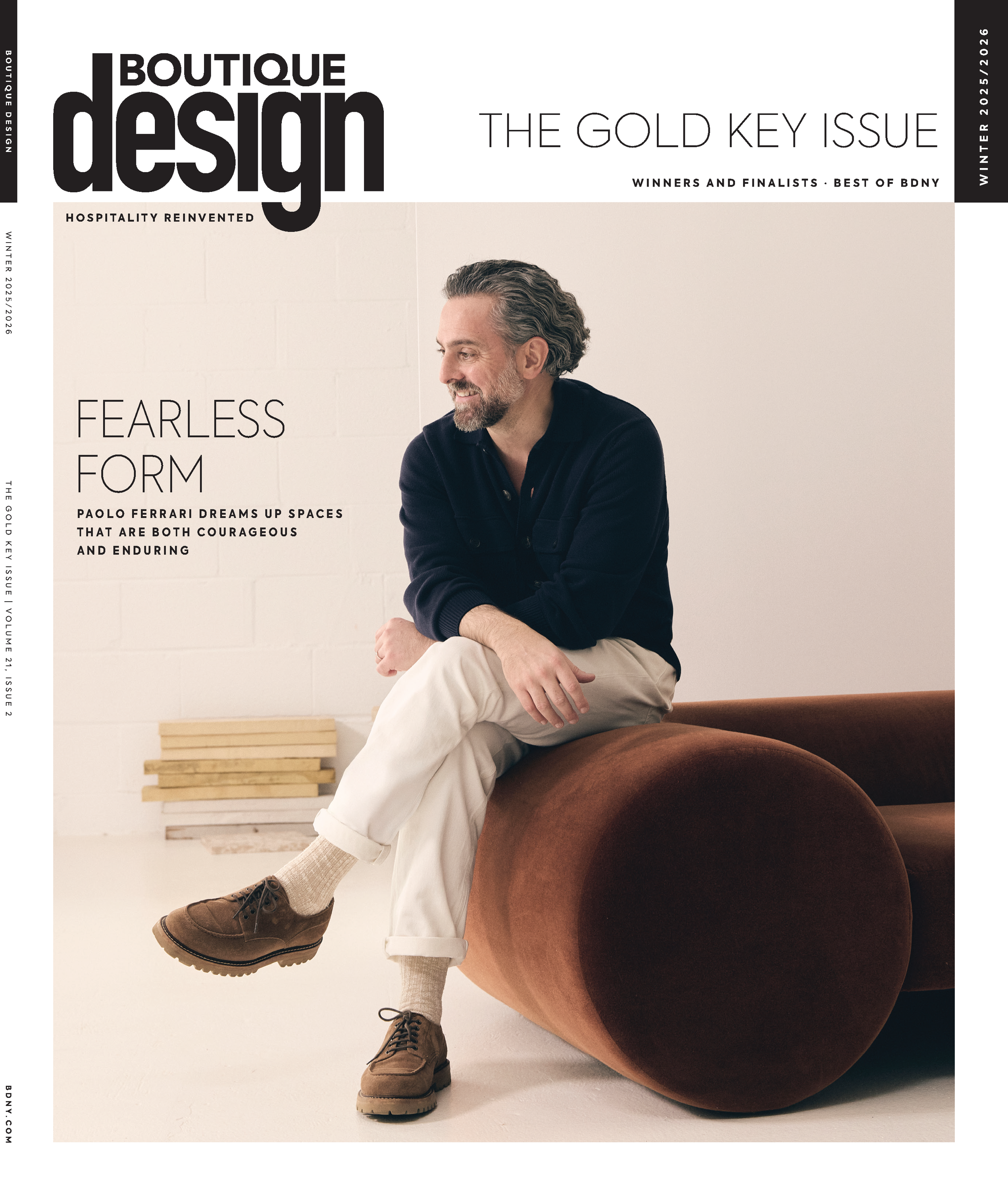 Boutique Design feature highlighting Carry On Airlines as the 2025 Gold Key Award winner in the Bar, Club & Lounge category, Page 1.
