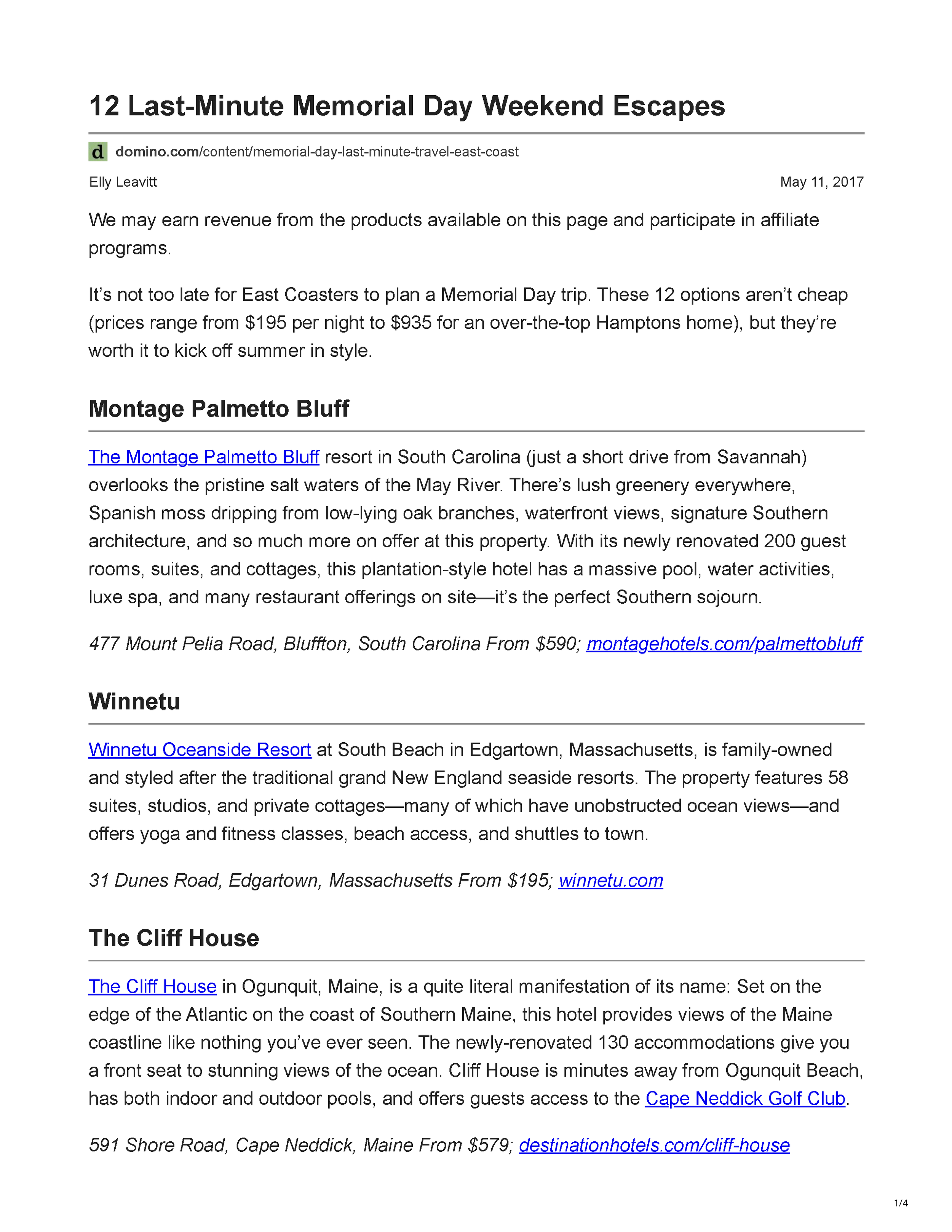 Domino article introducing Gurney’s Newport Resort & Marina and crediting Petermax Co. with the resort’s refreshed lobby and guest rooms, page 1.