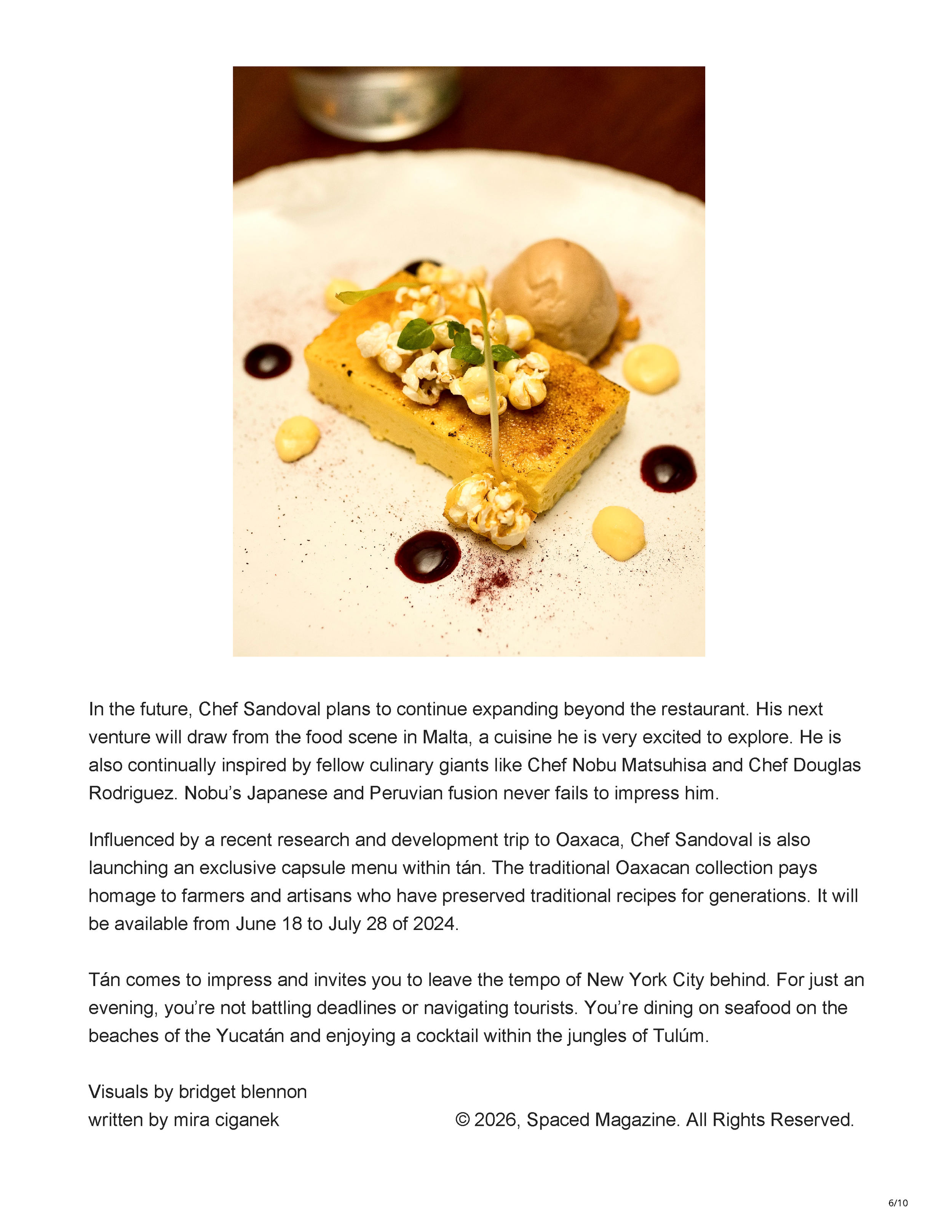 Spaced Magazine article page featuring “Tán New York,” a Yucatán-inspired restaurant in Midtown Manhattan designed by Peter Bowden, page 4.