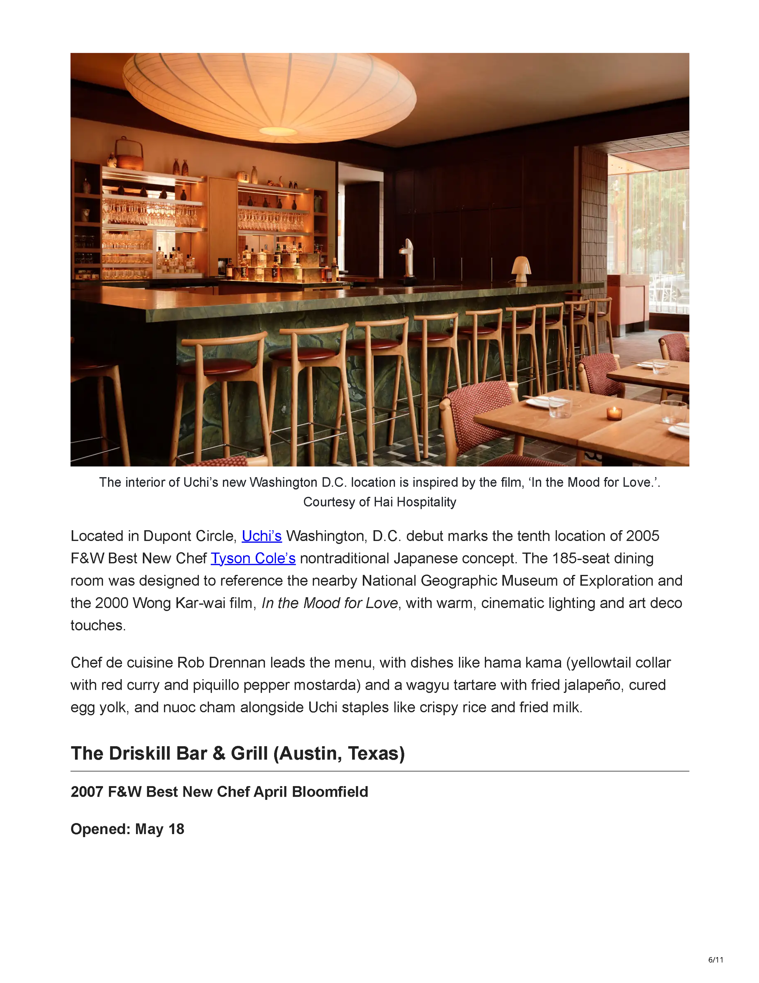 Food & Wine’s June 12, 2026 feature, The 11 Most Anticipated Restaurant Openings of Summer 2026, From F&W Best New Chefs, by Amelia Schwartz, page 6