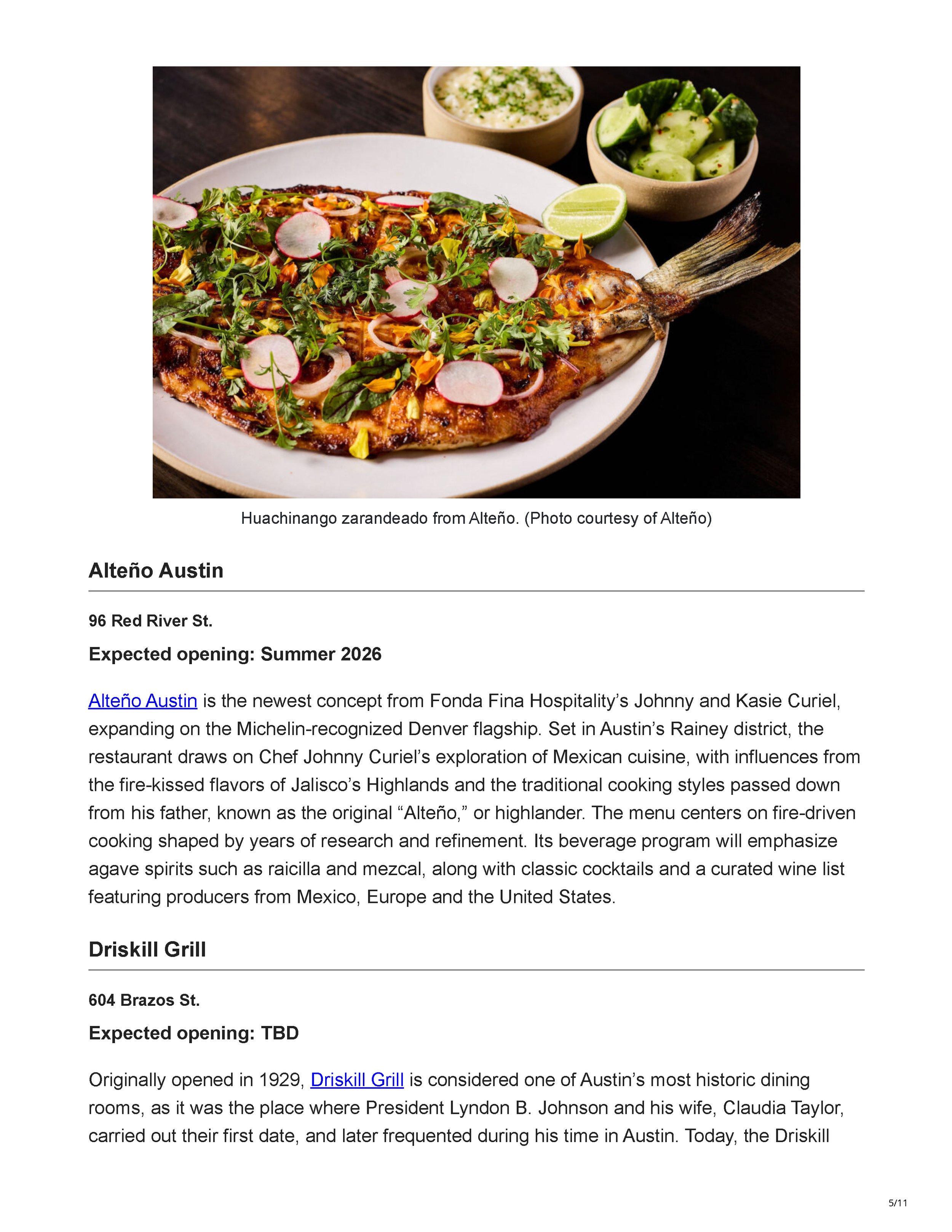 TRIBEZA’s article “Austin’s Most Anticipated Restaurant and Bar Openings,” introducing the new dining concepts expected to open across Austin in 2026, page 5