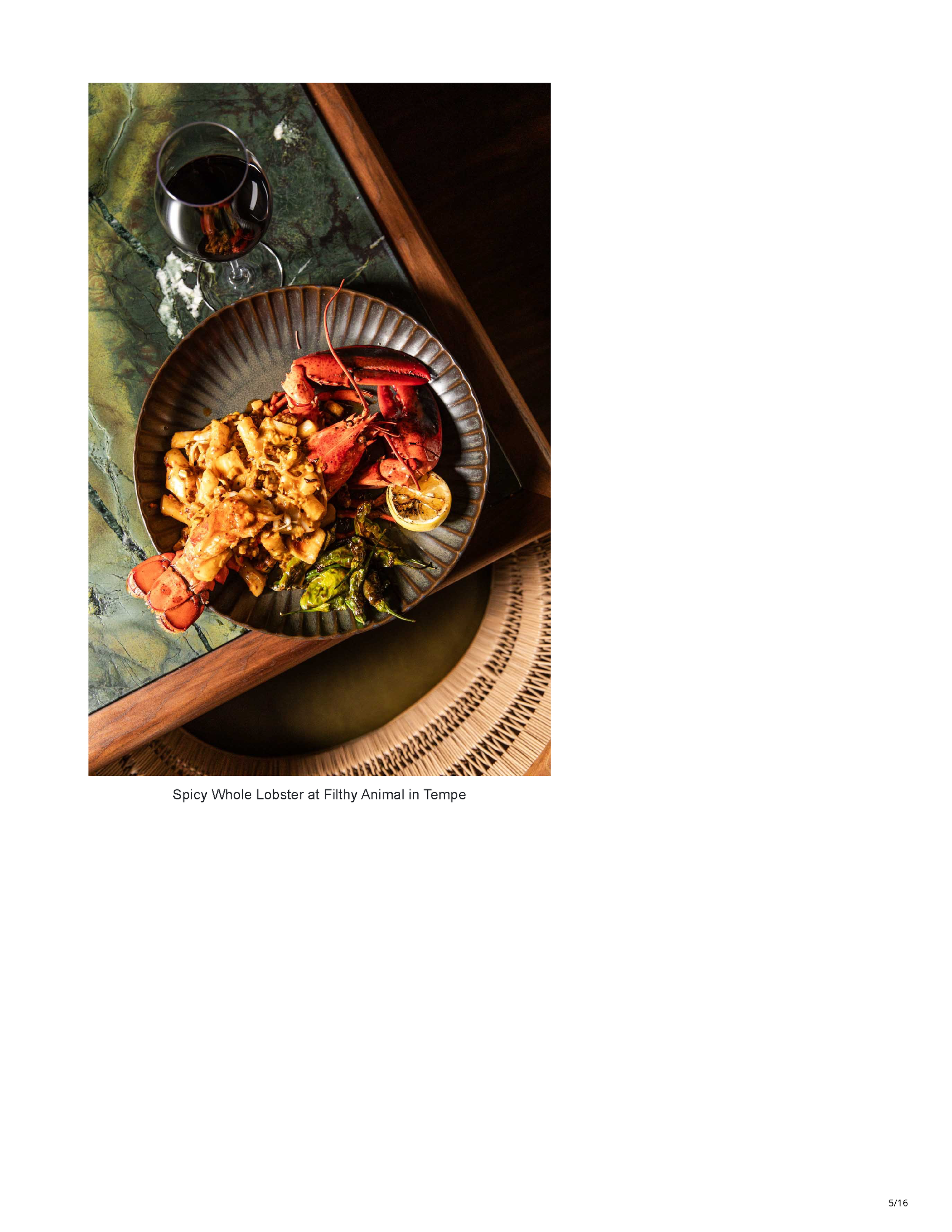 Fifth page of the PHOENIX magazine review featuring Filthy Animal’s lemongrass chicken with roasted carrots and purée.