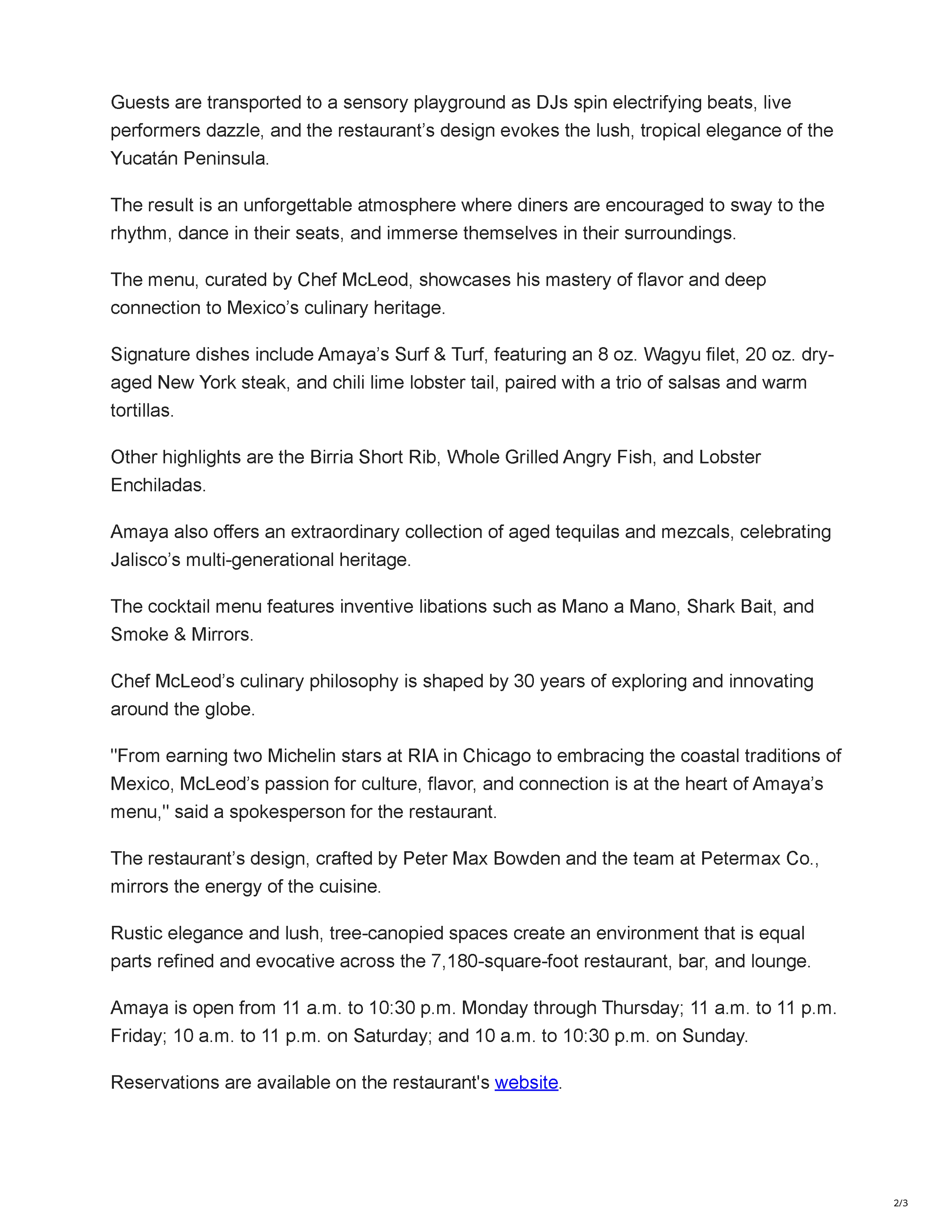 Page two of News3LV’s January 16, 2025 article announcing the opening of Amaya Modern Mexican at The Cosmopolitan of Las Vegas.