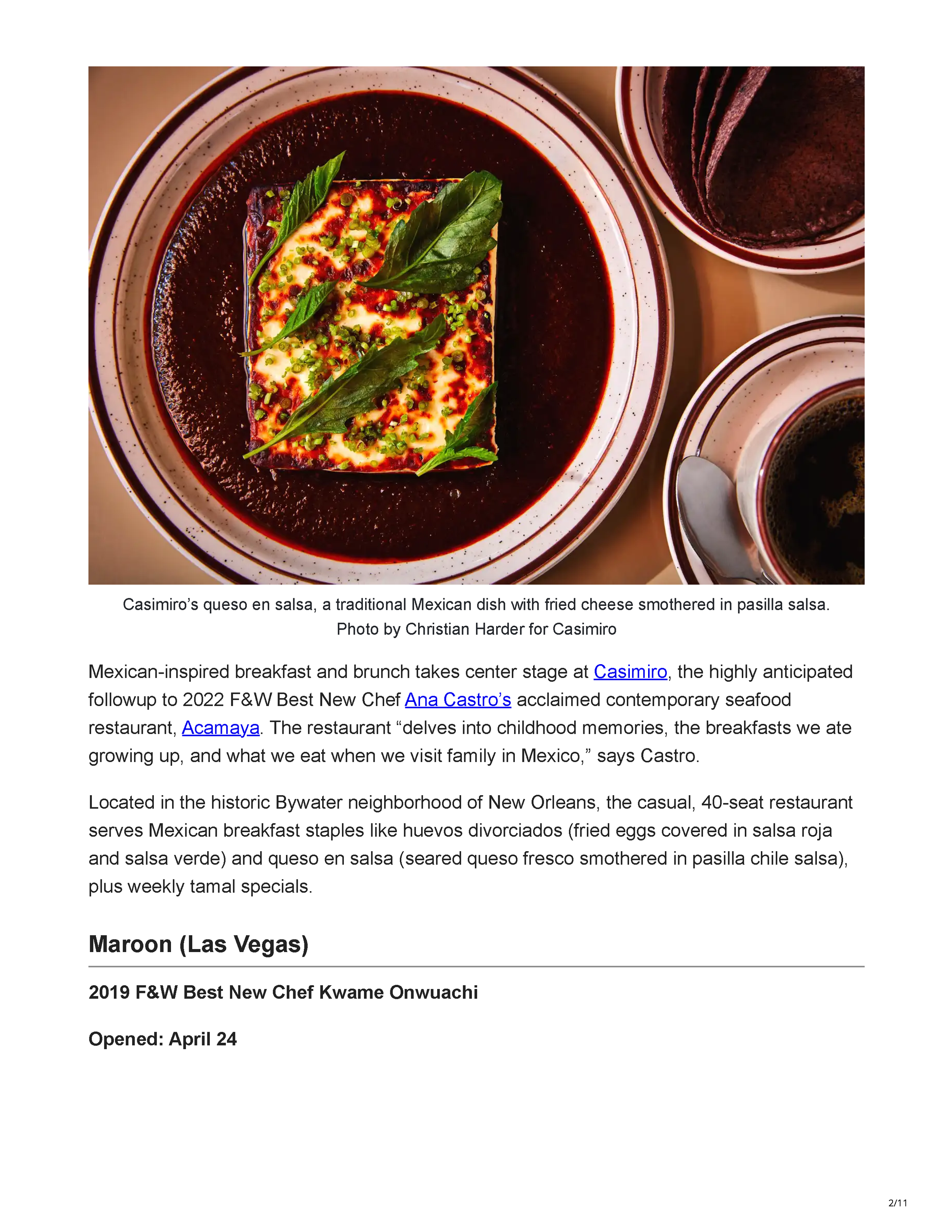 Food & Wine’s June 12, 2026 feature, The 11 Most Anticipated Restaurant Openings of Summer 2026, From F&W Best New Chefs, by Amelia Schwartz, page 2