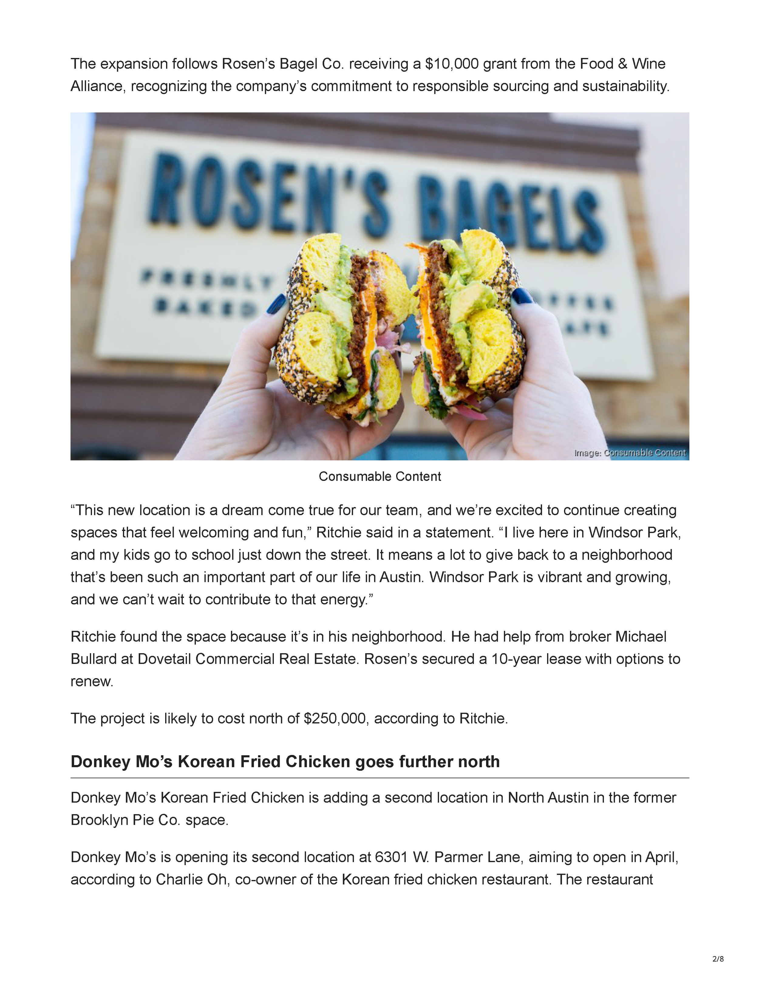 Austin Business Journal article introducing Austin Sports Club, a Kevin Durant-backed downtown Austin restaurant and social club planned for 215 Brazos Street, page 2.