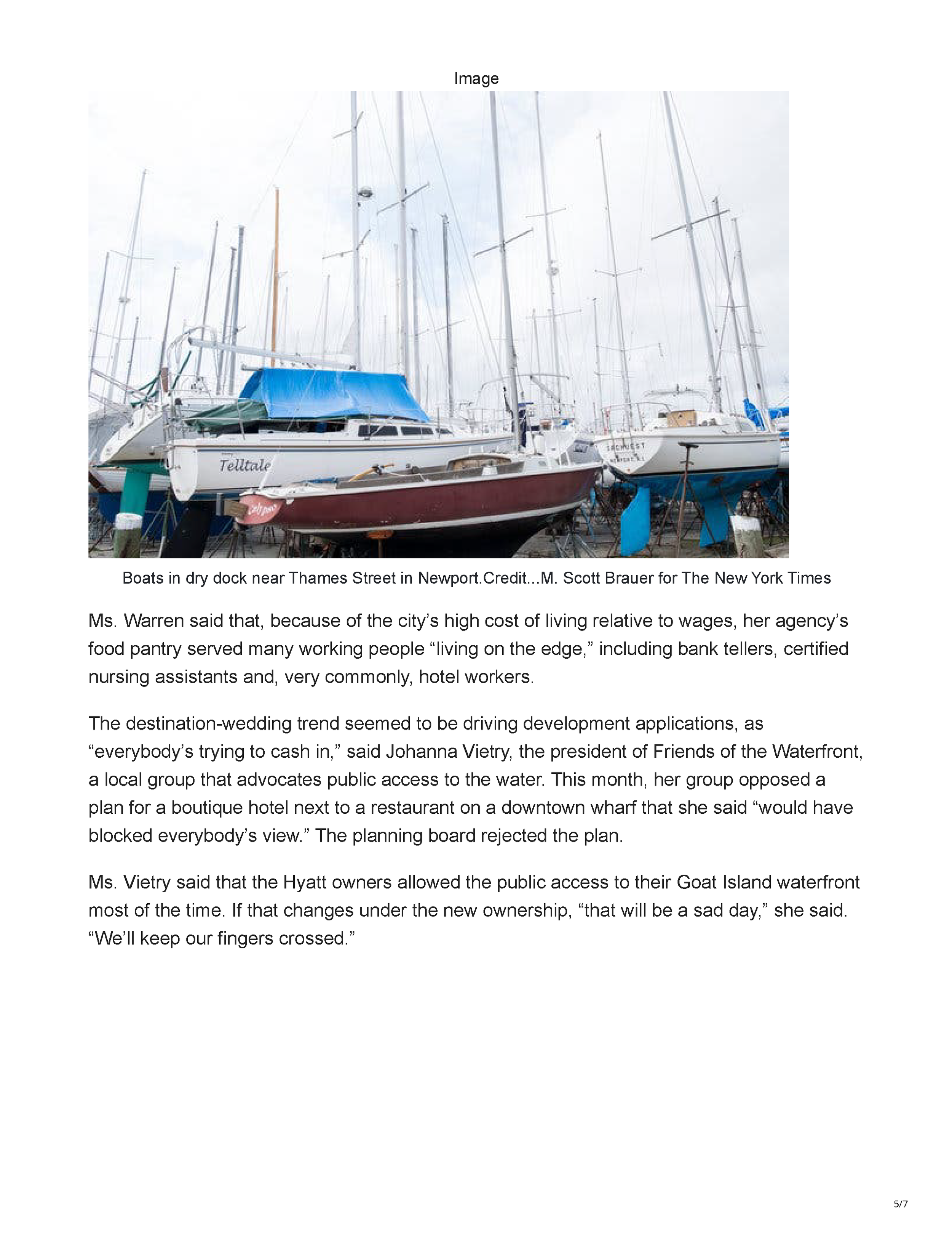The New York Times article about the redevelopment of Gurney’s Newport Resort and Marina, page 5.