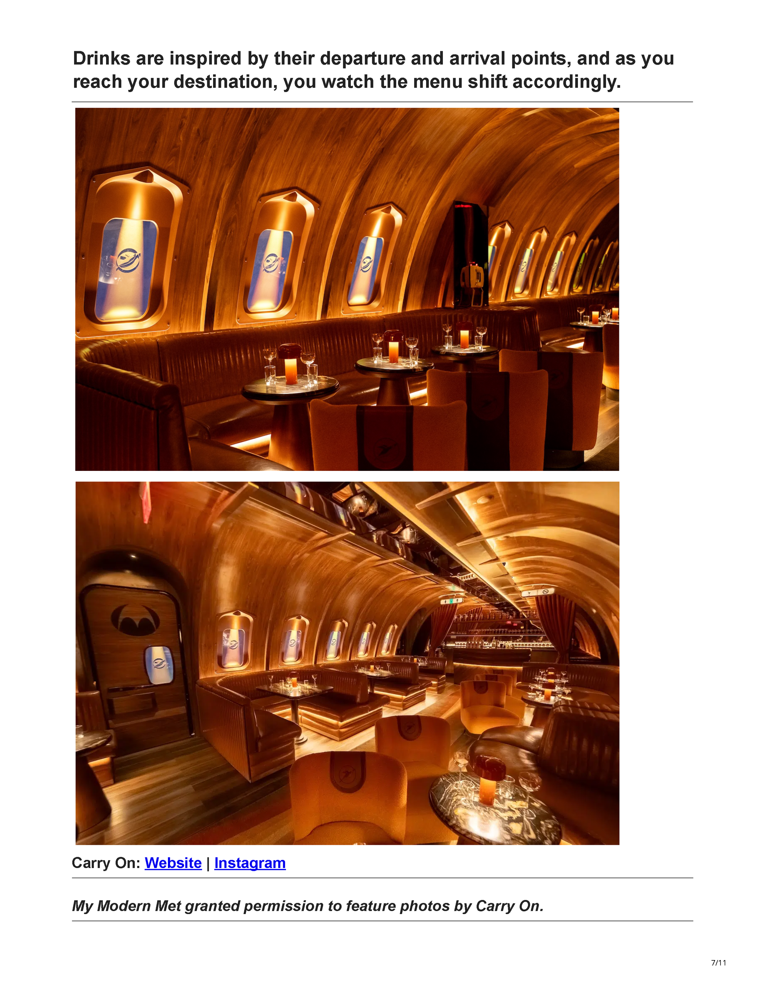 My Modern Met article featuring Carry On in Downtown Phoenix, an immersive cocktail experience designed in collaboration with Peter Bowden of PETERMAX Co., page 7.
