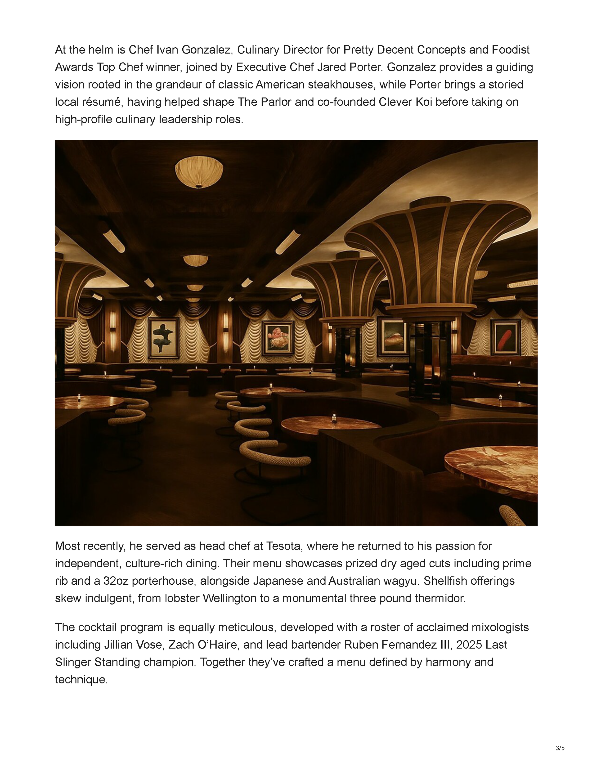 Page 3 of the Arizona Foothills Magazine article announcing the opening of Cleaverman and Filthy Martini Bar in Phoenix.