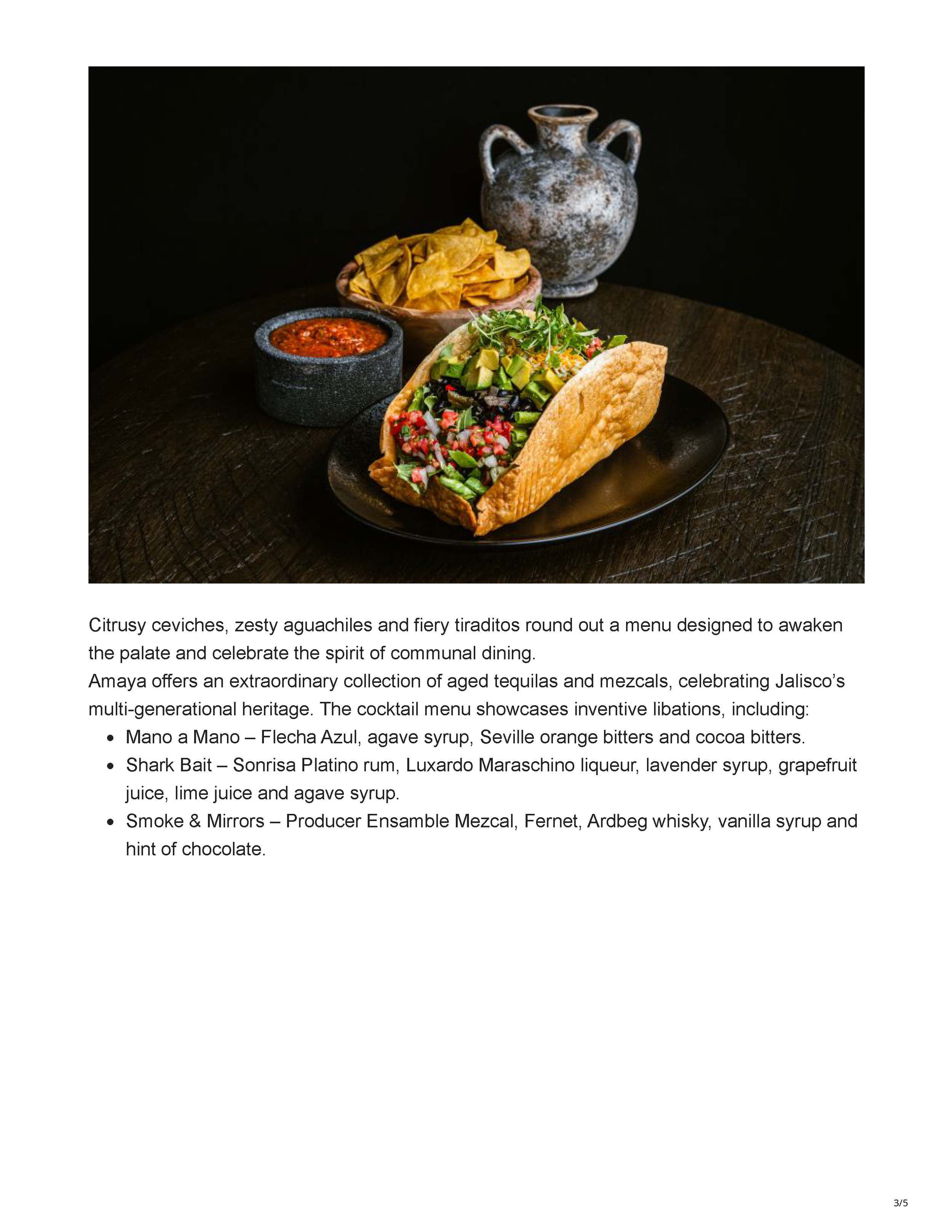 Page 3 of the Vegas24Seven article about the opening of Amaya Modern Mexican at The Cosmopolitan of Las Vegas.