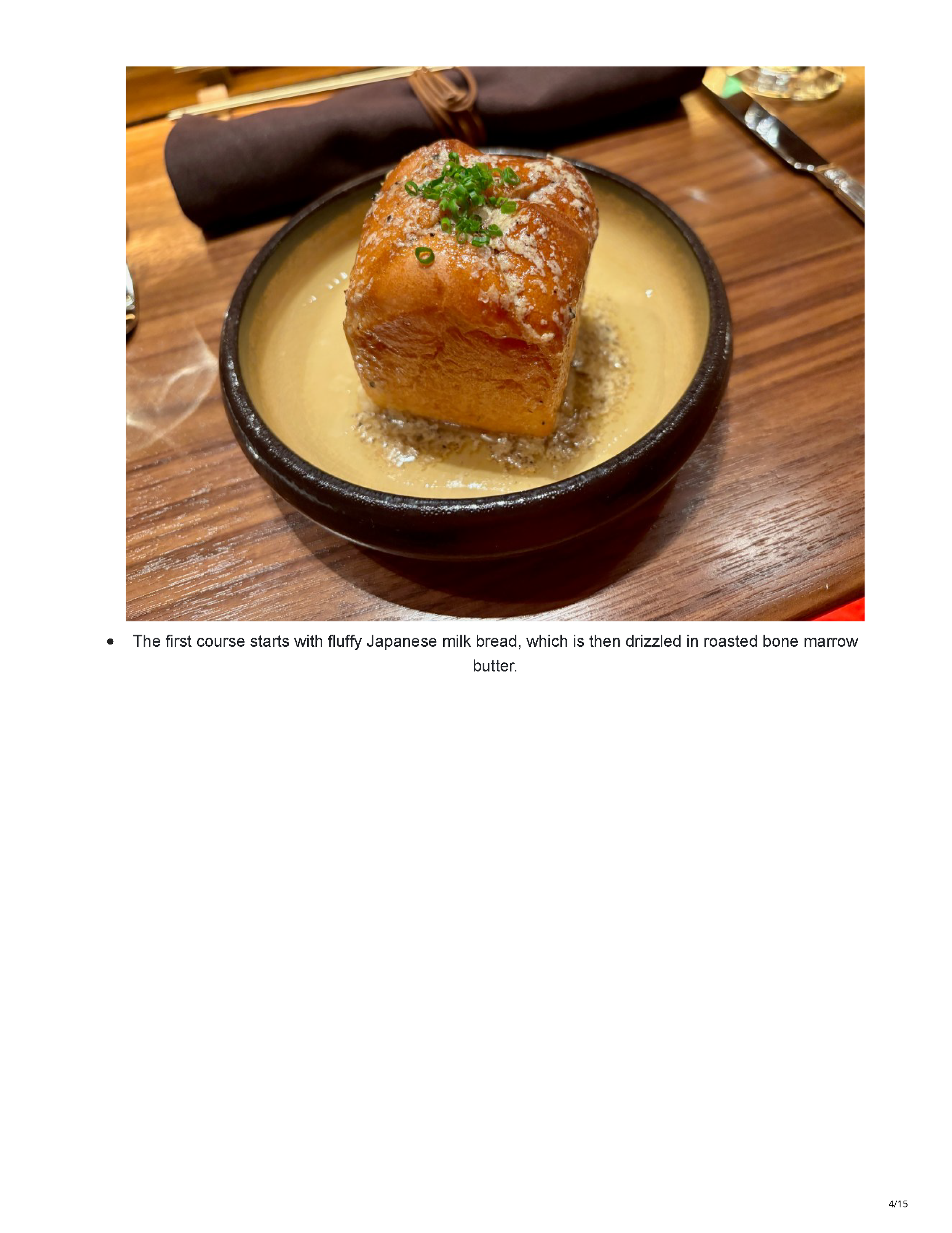 Uppercut’s opening course of Japanese milk bread finished with roasted bone-marrow butter.