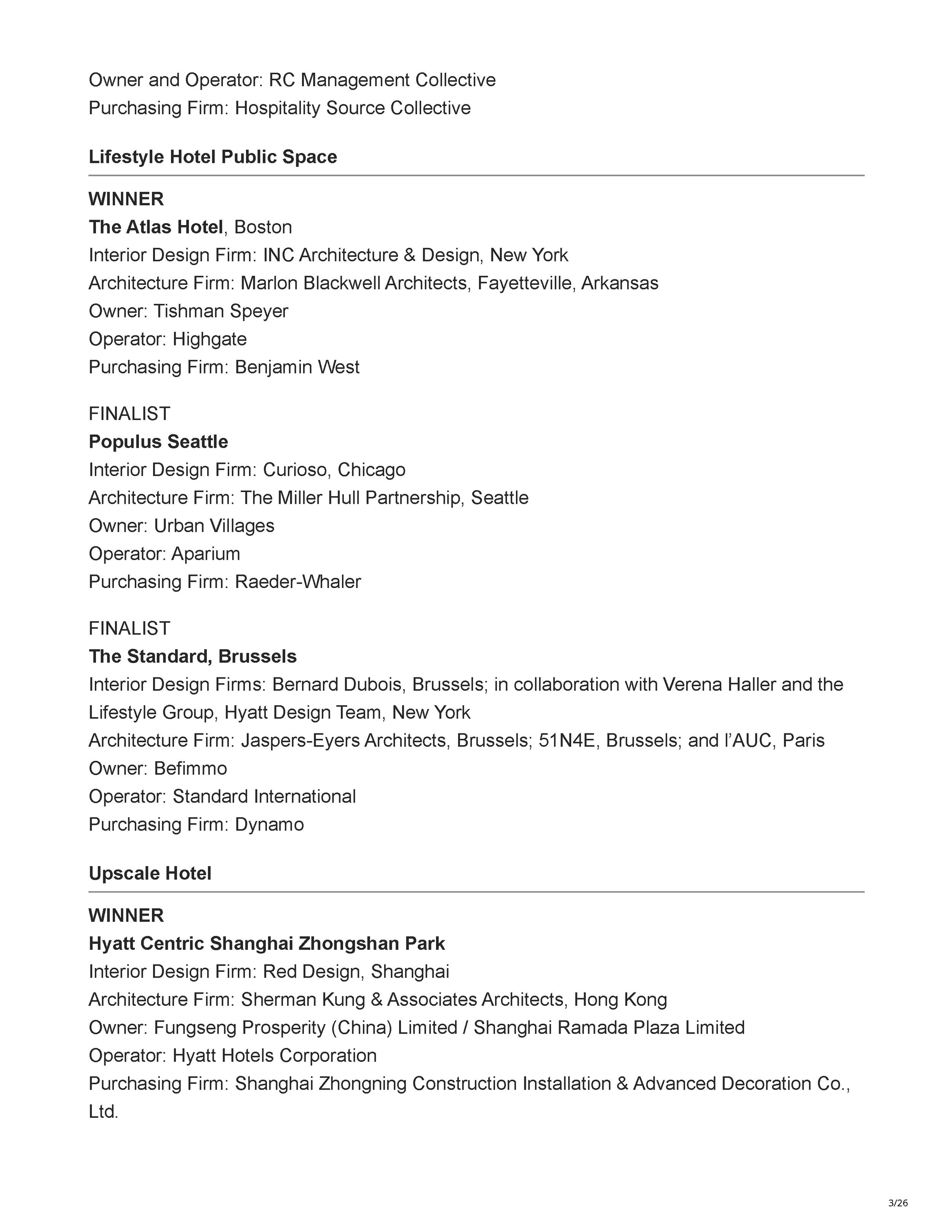 Official Hospitality Design HD Awards finalist listing showing Filthy Martini Bar by PETERMAX Co. as a finalist in the Bar, Club + Lounge category, page 3.