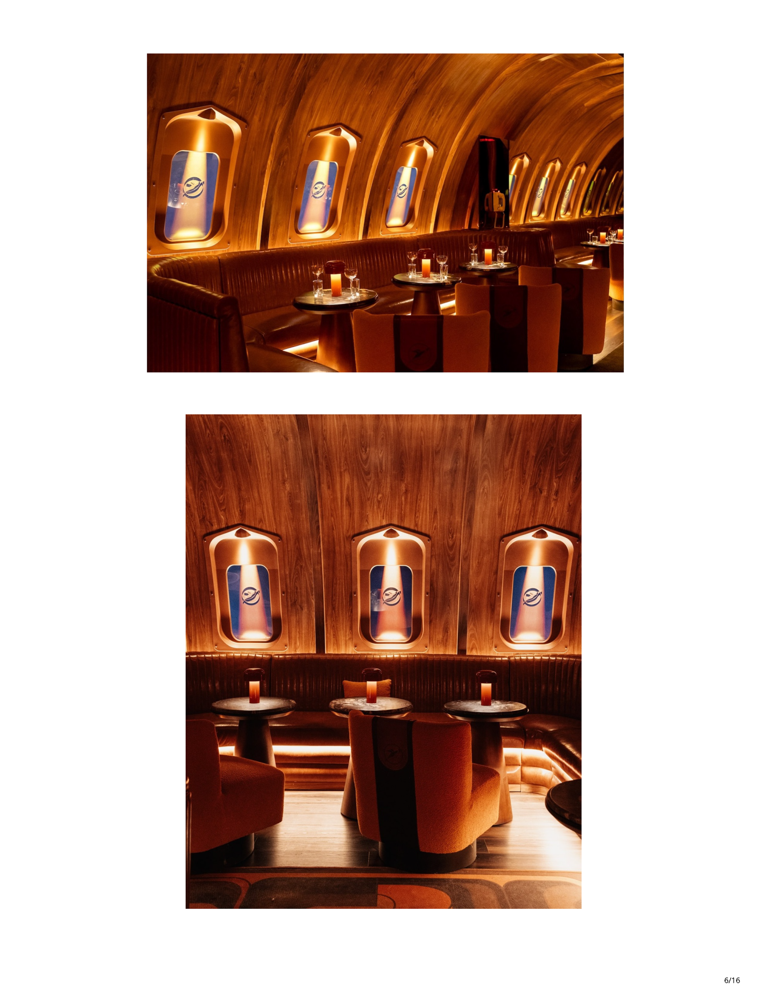 HoReCa Furniture feature on Peter Bowden’s Carry On bar design in Phoenix, exploring its retro-futurist aviation concept, materials, lighting, technology, and custom interior details, page 6