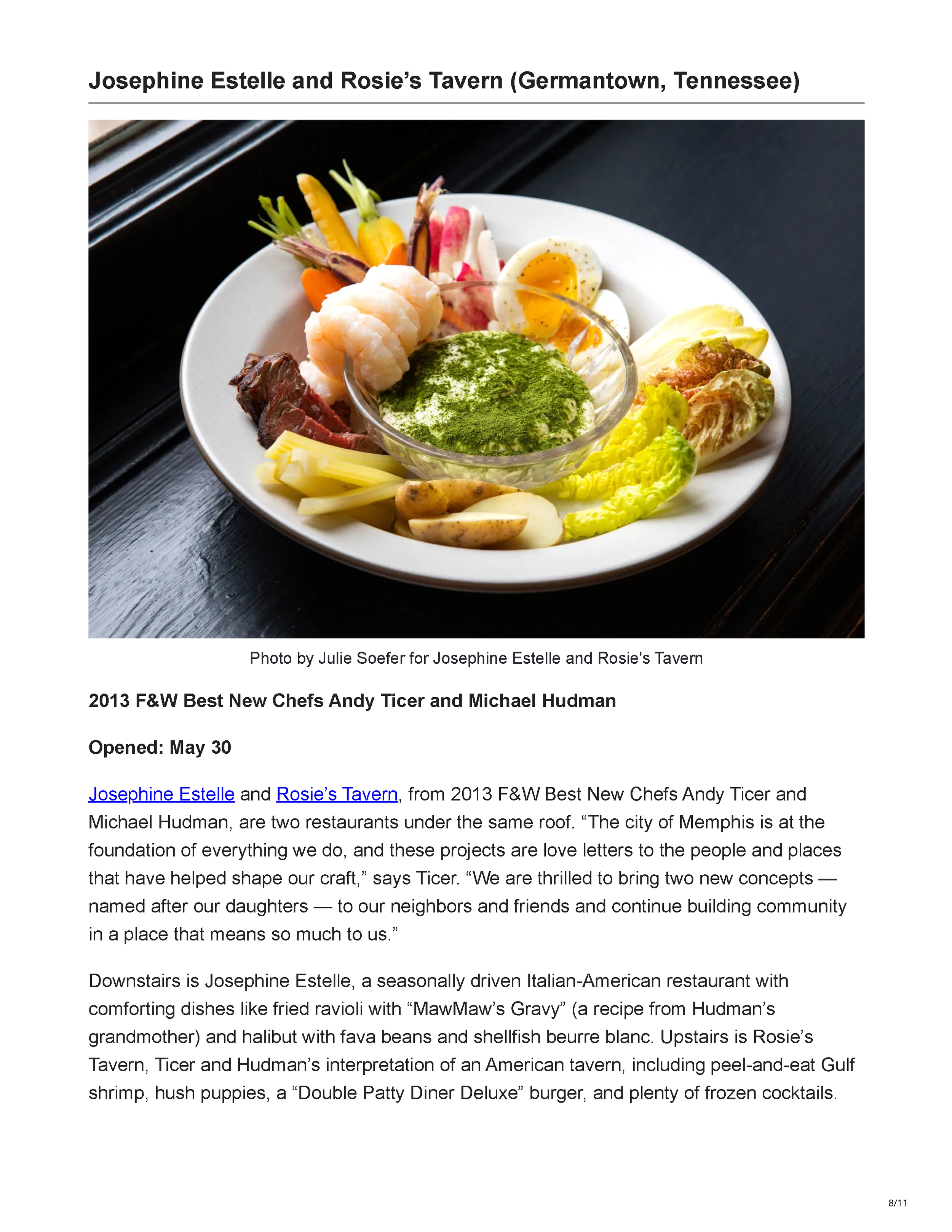 Food & Wine’s June 12, 2026 feature, The 11 Most Anticipated Restaurant Openings of Summer 2026, From F&W Best New Chefs, by Amelia Schwartz, page 8