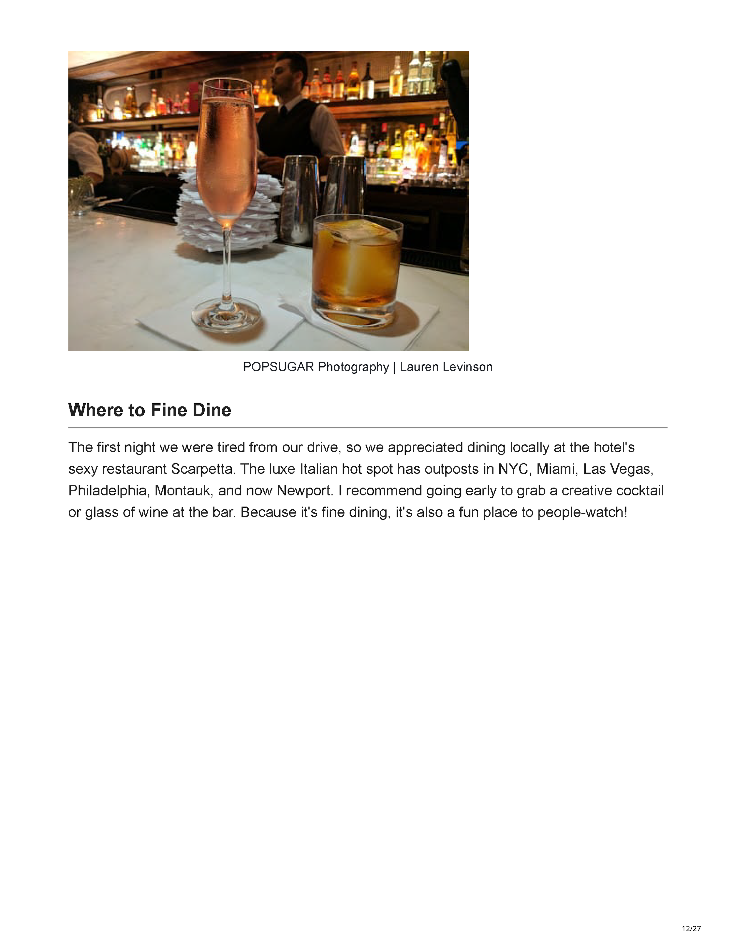 POPSUGAR’s Newport travel feature crediting Peter Max Bowden of PETERMAX Co. with the sophisticated nautical interiors of Gurney’s Newport Resort, page 11