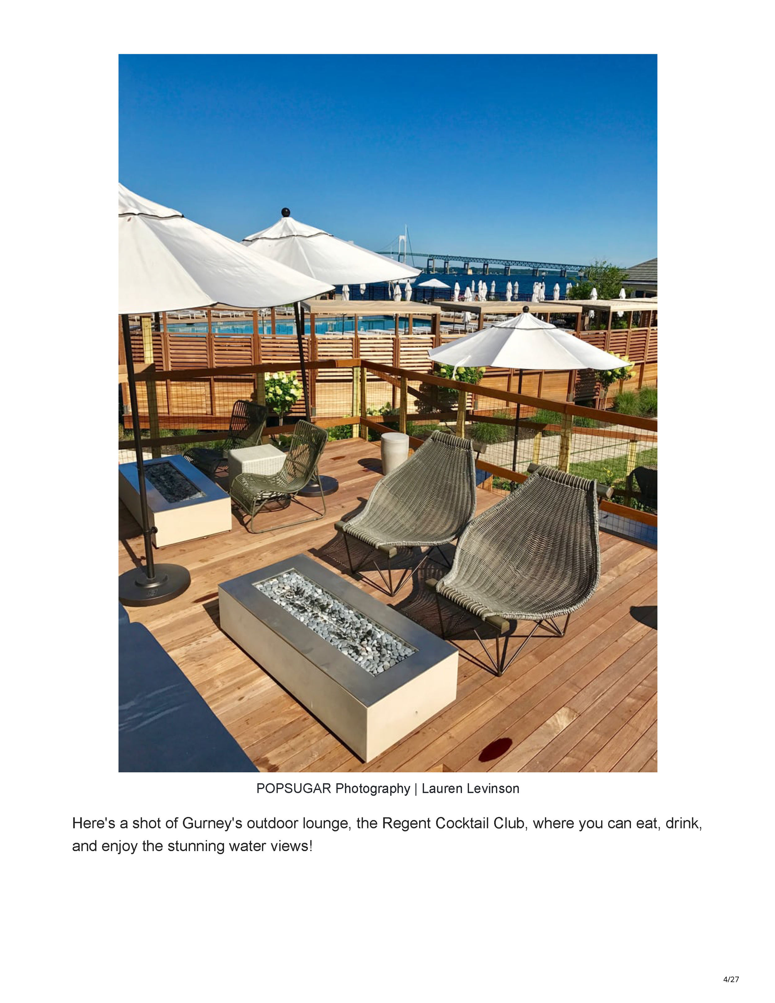 POPSUGAR’s Newport travel feature crediting Peter Max Bowden of PETERMAX Co. with the sophisticated nautical interiors of Gurney’s Newport Resort, page 4