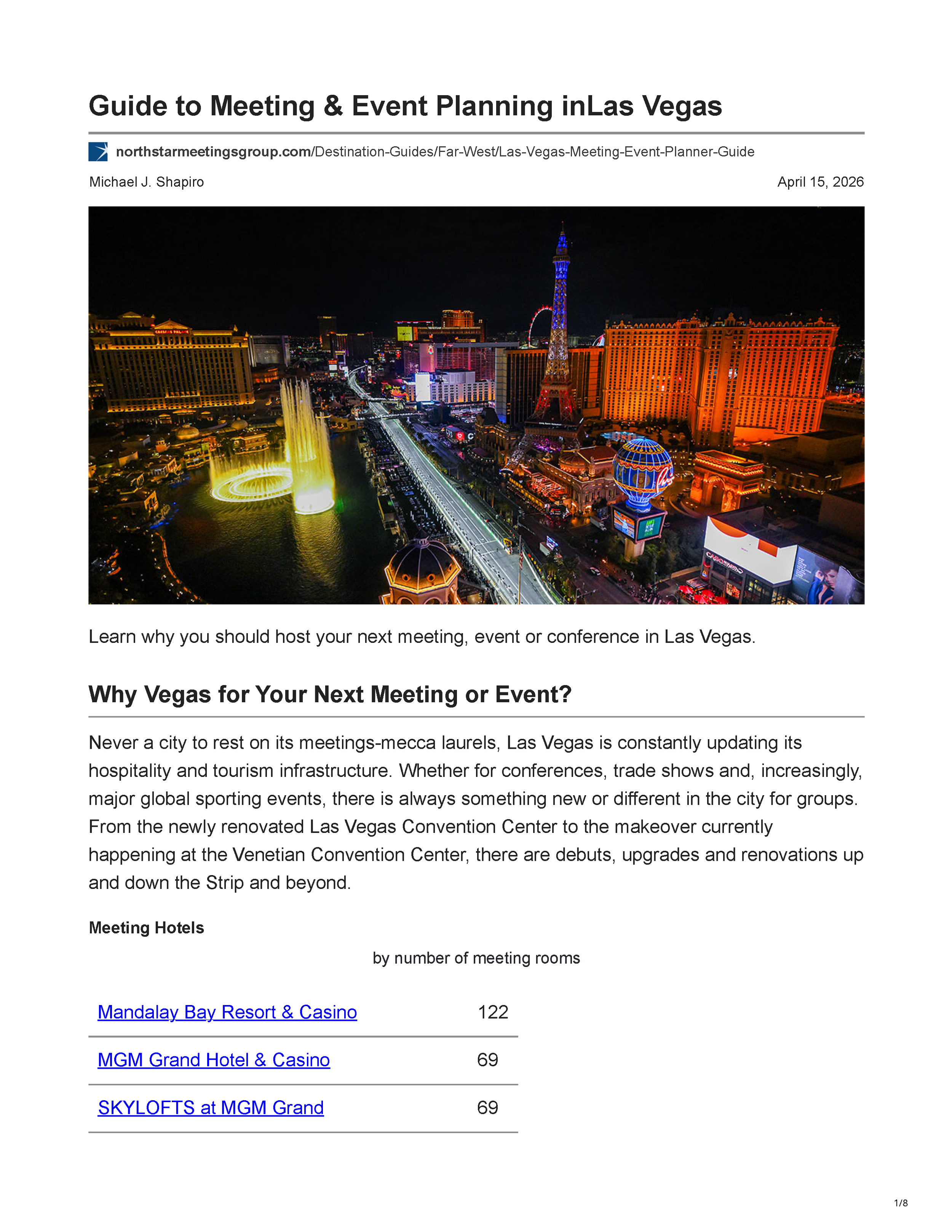 Northstar Meetings Group’s “Guide to Meeting & Event Planning in Las Vegas,” introducing Clique Bar & Lounge and crediting Peter Max Bowden with its remodeled design, page 1.