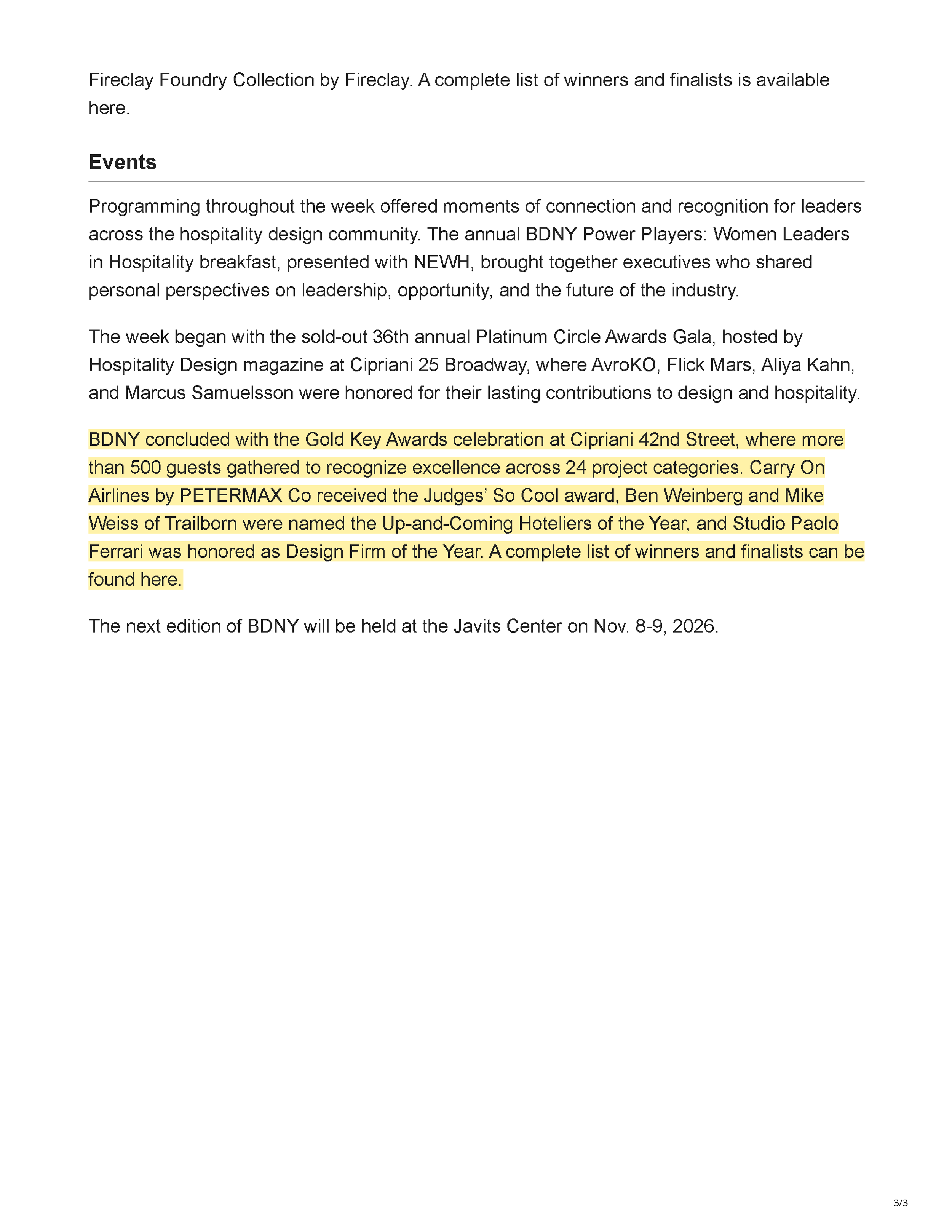 Hotel Management article page reporting that Carry On Airlines by PETERMAX Co. received the Judges’ So Cool Award at the 2025 Gold Key Awards celebration, page 3.