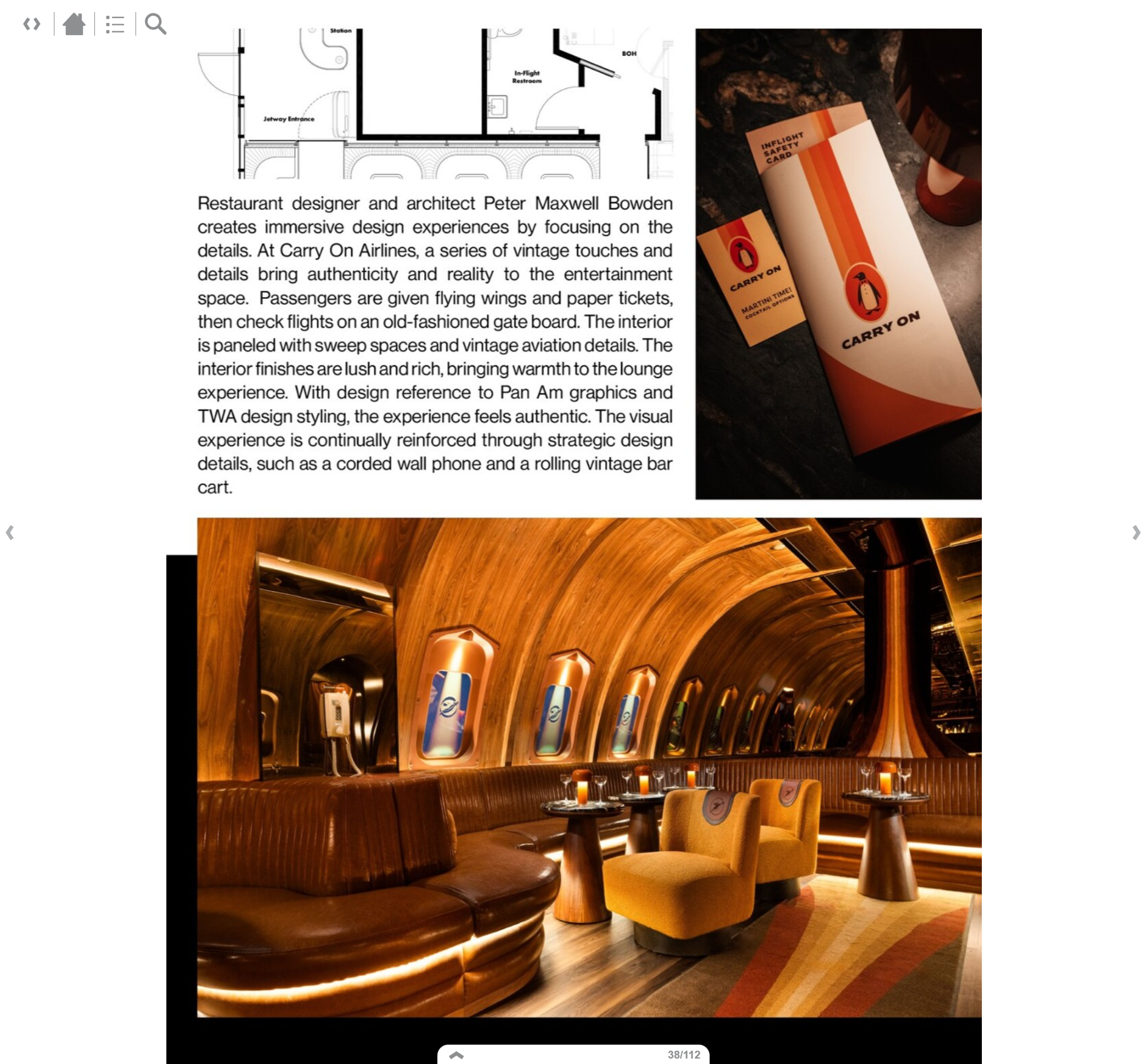 Feature on design icon, Peter Maxwell Bowden of PETERMAX Co, and his globally award-winning project Carry On Airlines, page 7.