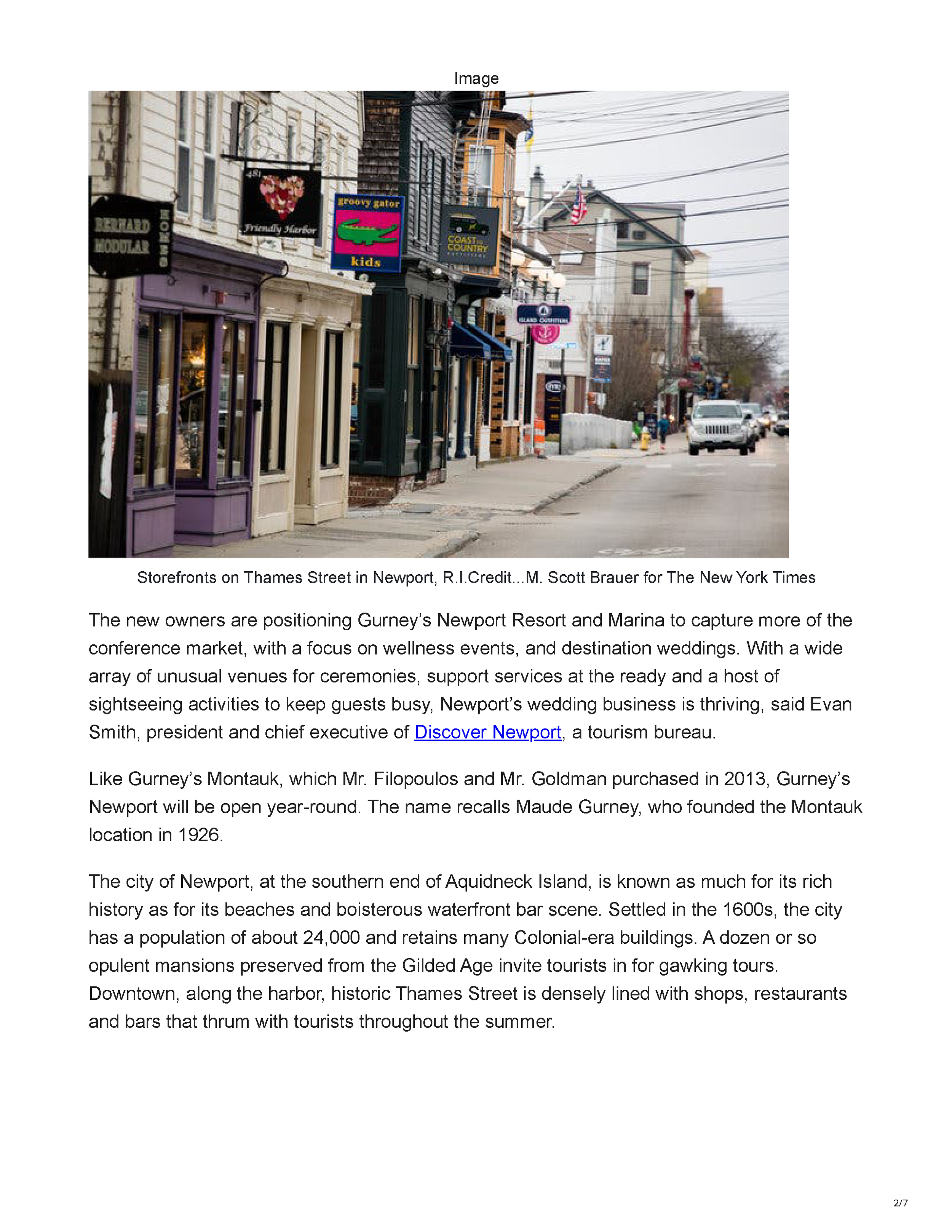 The New York Times article about the redevelopment of Gurney’s Newport Resort and Marina, page 2.