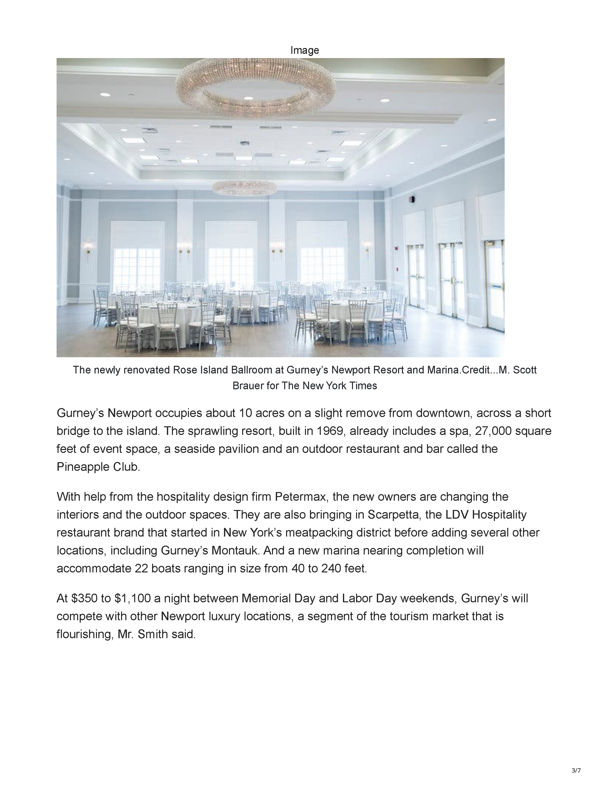 The New York Times article about the redevelopment of Gurney’s Newport Resort and Marina, page 3.