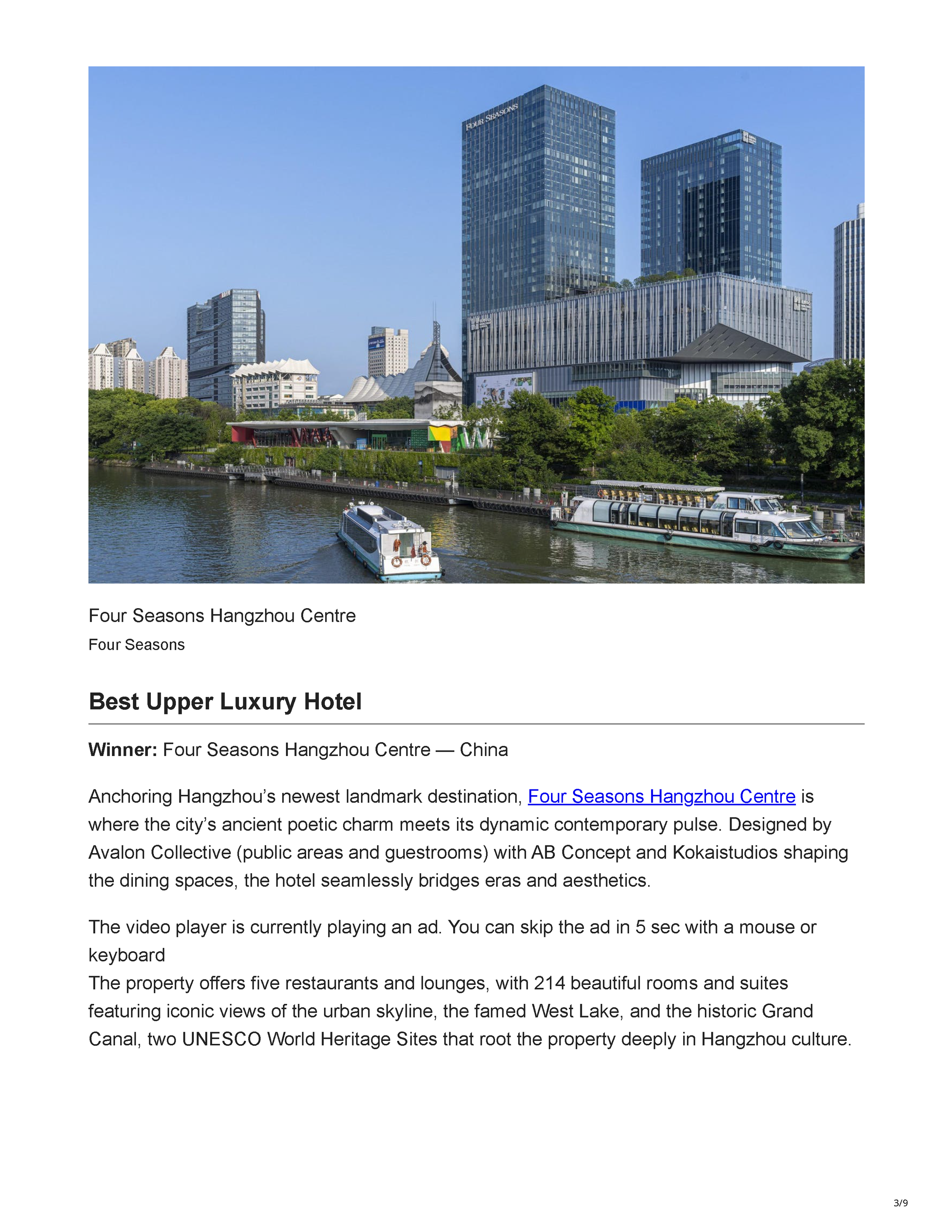 Forbes article “The World’s Best Hotel Designs Honored With Gold Key Awards” by Jim Dobson, page 3