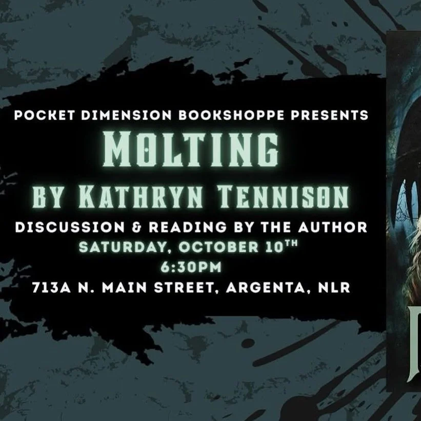 🔔Tonight at 6:30, we&rsquo;ll be hosting @acaffeinatedkat as she talks with her friend and local poet, @ajwentzwrites , all about her recently release novel : &ldquo;Molting.&rdquo; ✨ 

Perfect for the spooky season, Molting is about a young woman n