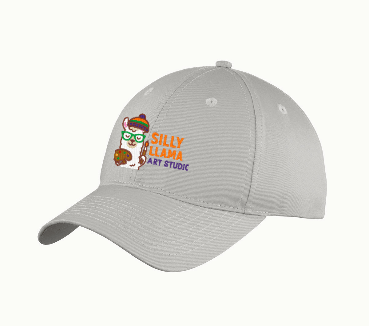 Silly Llama Art Studio adult embroidered twill hat - Light Gray