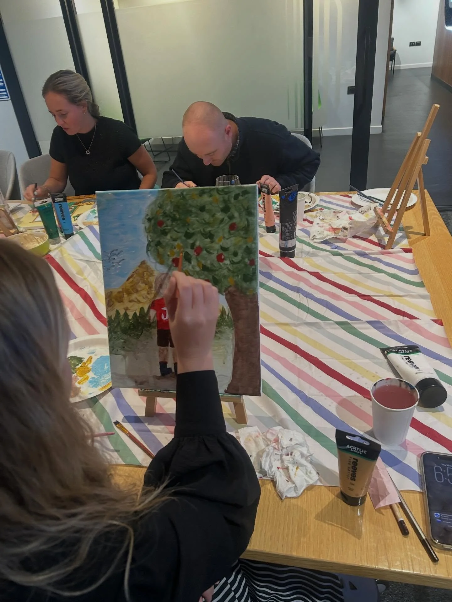 I had a super fun night with some corporate clients on Thursday .. the theme was painting your co worker in their dream job. 🧑&zwj;🚀 💐 🐈 🧑&zwj;🏫 🧑&zwj;🌾 🎾 

#paintandsipqueenstown #creativeworkshop #queenstown