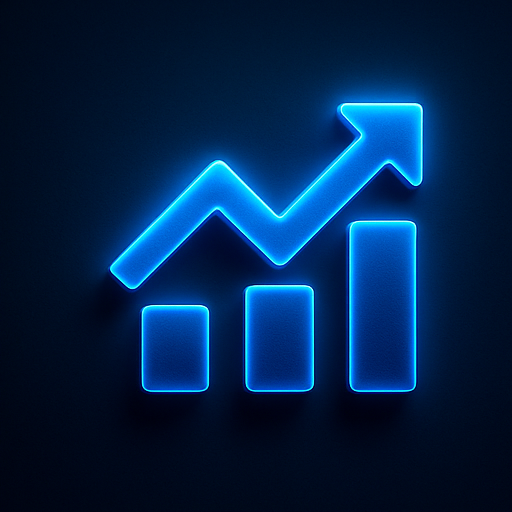 Neon blue graph with upward arrow visual metaphor for ROI, growth, and performance marketing success.