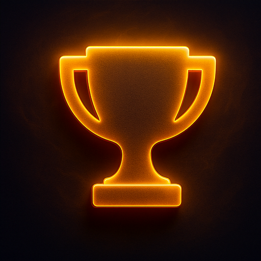 Glowing orange trophy icon — symbolizing achievement, brand wins, and marketing milestones.