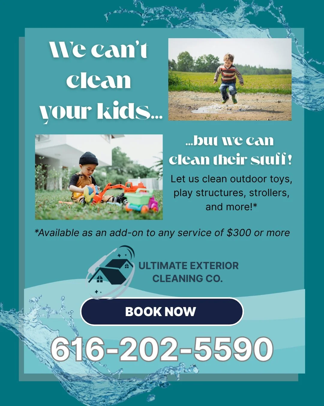 🧸✨Yes, we clean outdoor toys too!✨🧸

That layer of grime on the playhouse? The moldy plastic slide? We get it. Kids&rsquo; outdoor toys take a beating from Michigan weather. As an easy add-on to any exterior cleaning service, we&rsquo;ll safely was