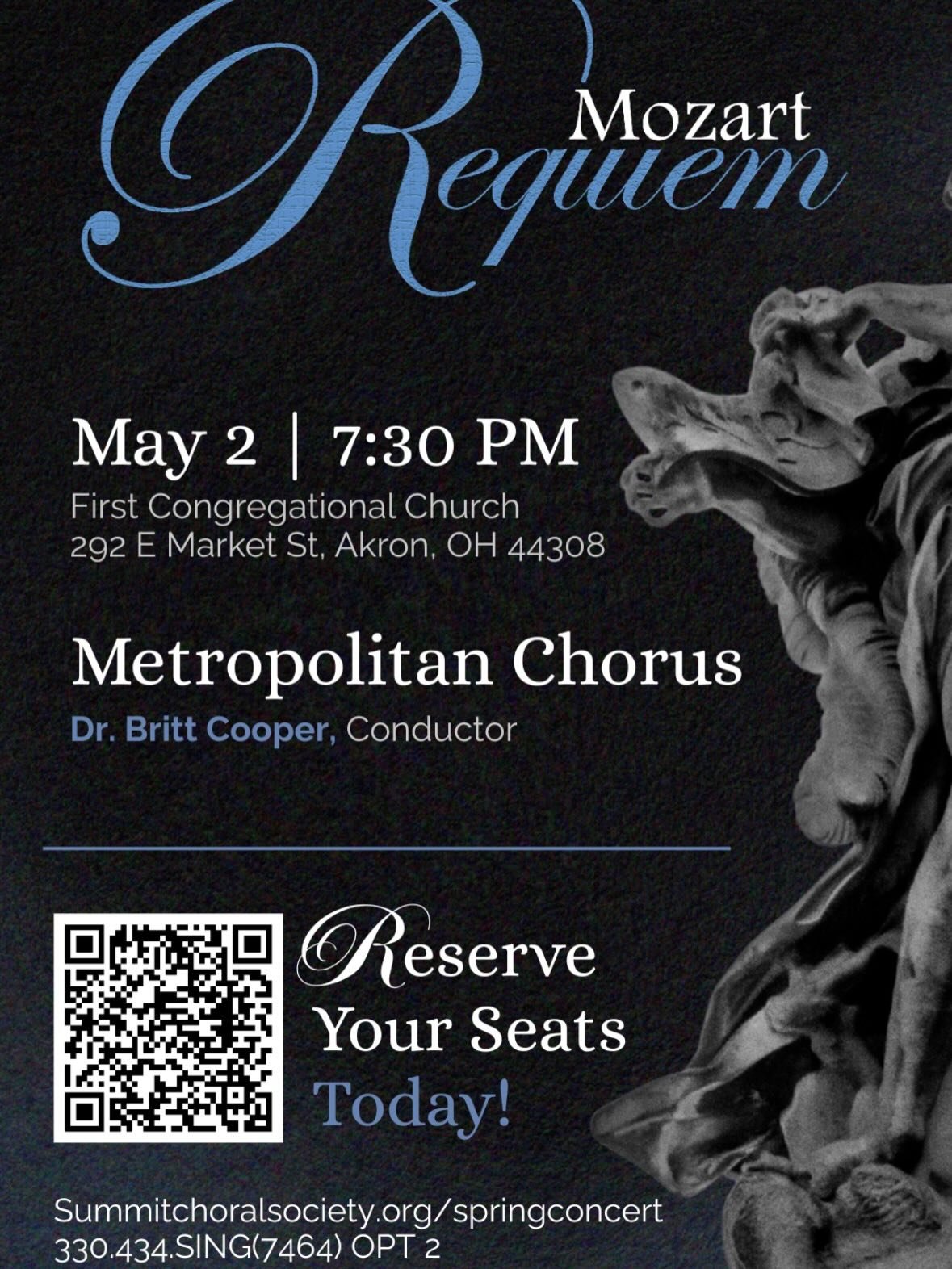 Mark your calendars! 🗓️

I&rsquo;m honored to be featured as the soprano soloist with Summit Choral Society for their Mozart&rsquo;s Requiem! 🎶
🕛 Saturday, May 2 at 7:30
📍First Congregational Church of Akron (292 E. Market Street)