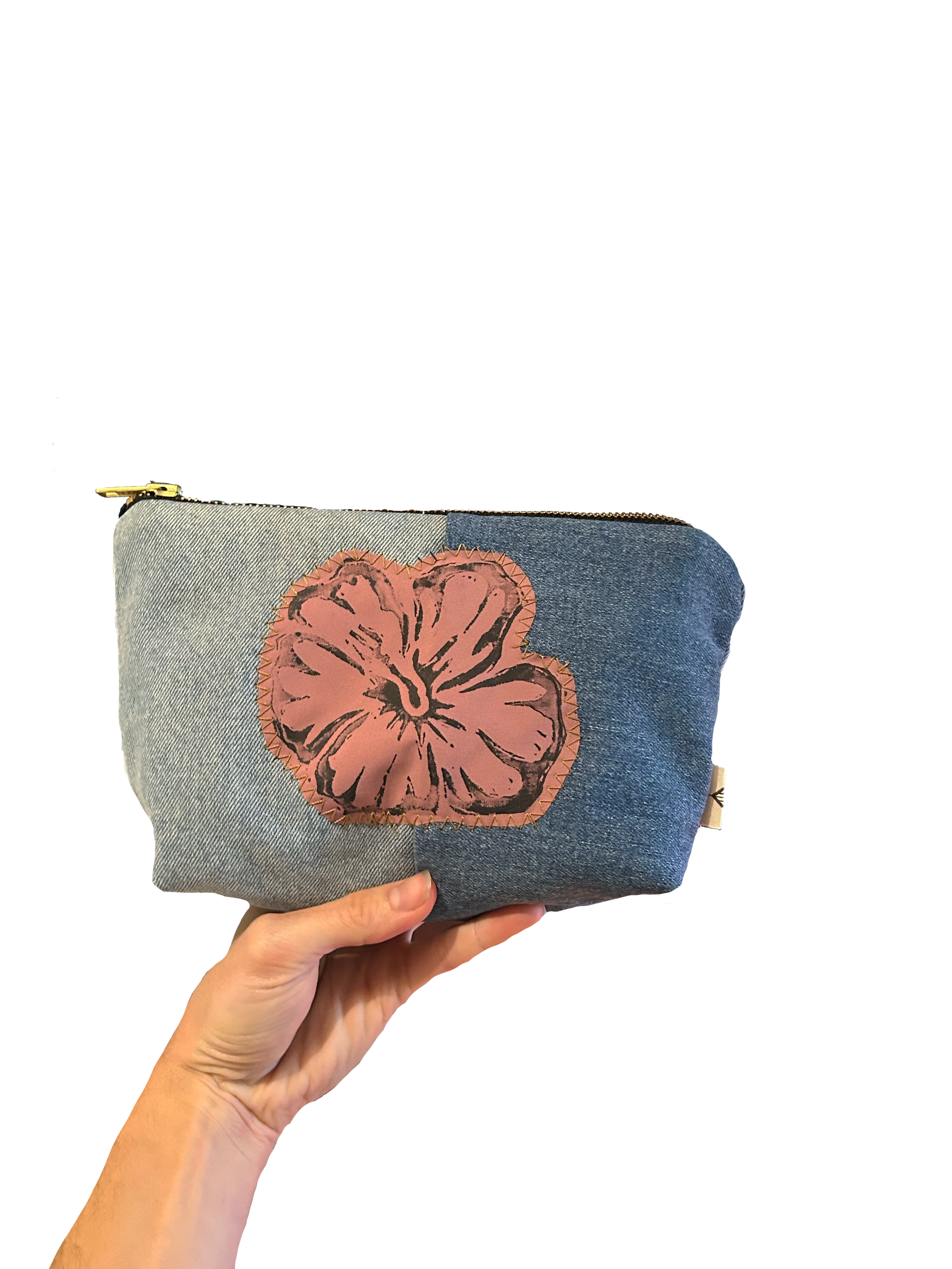 Denim flower print-Wash Bag