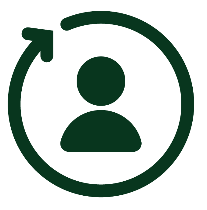 Icon of a person silhouette with a circular arrow around it, indicating refresh or account update