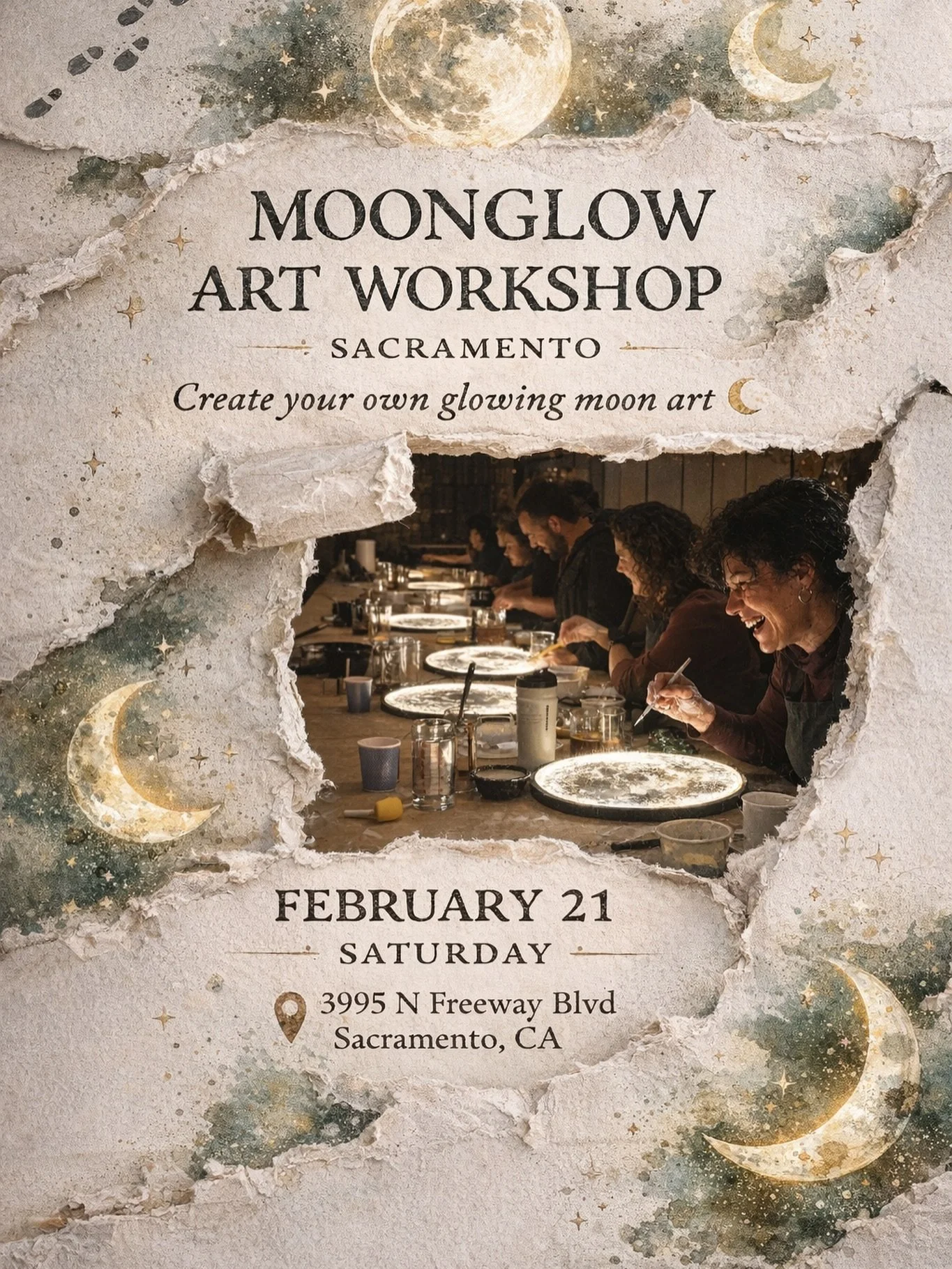 🌙✨ Create something magical with us.
Design your own glowing MoonGlow art, enjoy a cozy creative atmosphere, and share a night full of laughter and inspiration. Perfect for a fun night out, a unique date, or a creative escape with friends.

✨ Starti