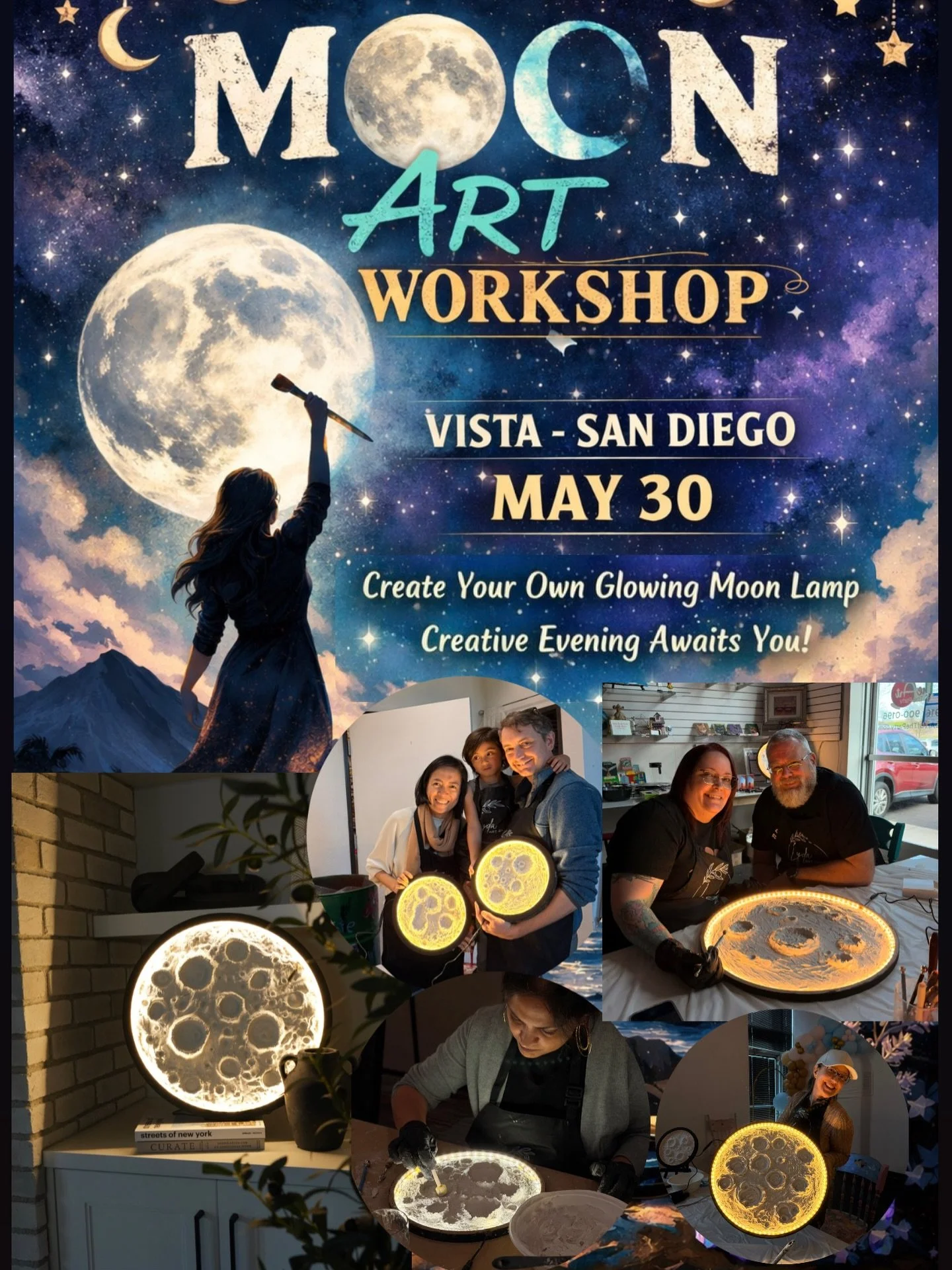 Our San Diego-Vista workshop soon at @workshopsaekitch 

Join us for a glowing, hands on MoonGlow experience where you create your own textured moon light from scratch. A perfect activity for friends, couples, or a solo creative day. All materials wi