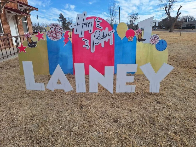 Happy birthday yard card display for 8-year-old boy in Lubbock, Texas