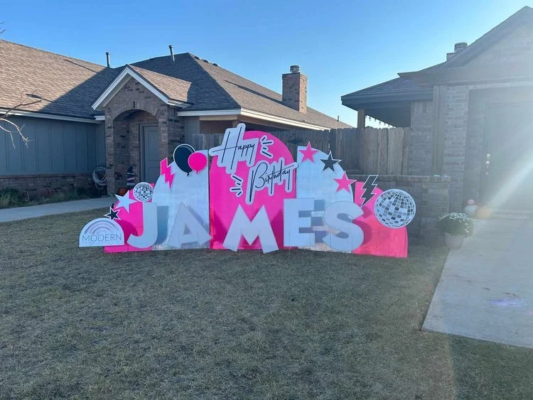 Grand opening yard card with confetti and business logo in Lubbock, TX