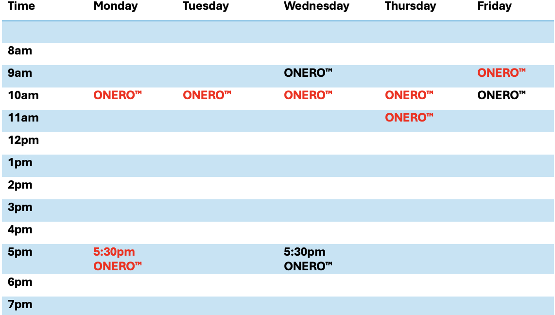 ONERO Class Timetable at SurfEdge Sports Physio Maroochydore