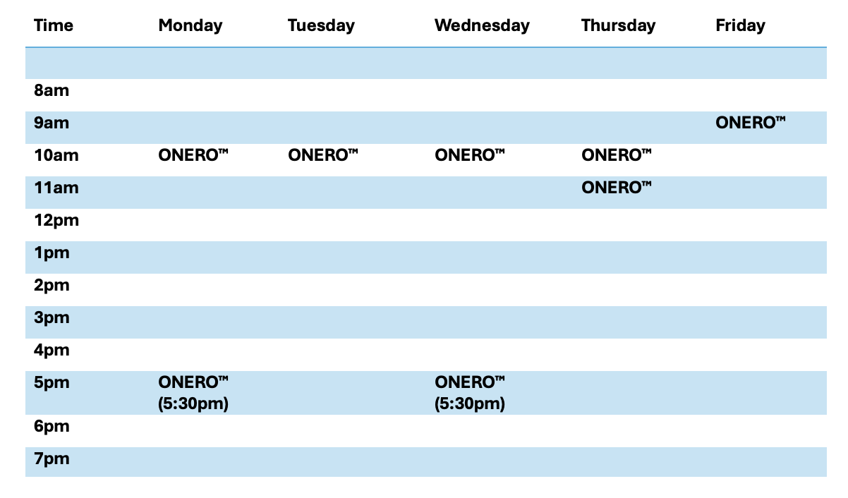 ONERO Class Timetable at SurfEdge Sports Physio Maroochydore