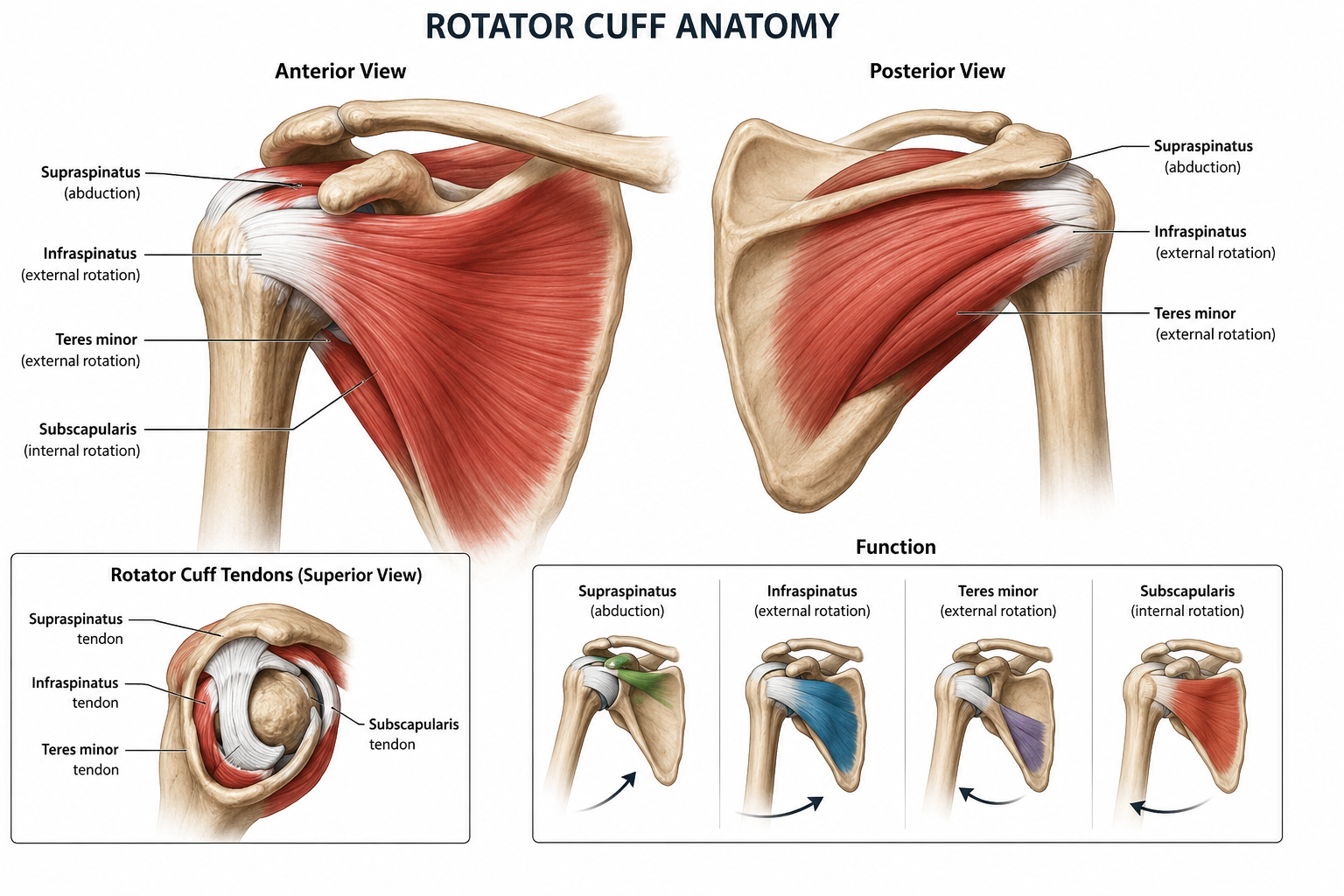Image of the anatomy of the rotator cuff. At SurfEdge Sports Physiotherapy we assist in rehabilitation of rotator cuff related shoulder pain