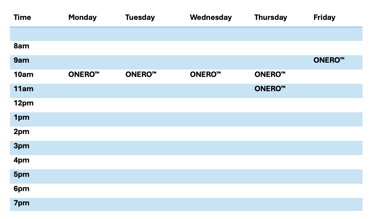 SurfEdge Physiotherapy ONERO class timetable