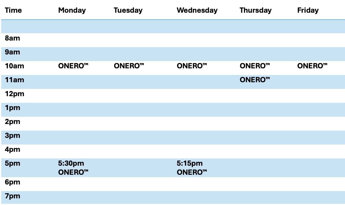 ONERO Class Timetable at SurfEdge Sports Physio Maroochydore