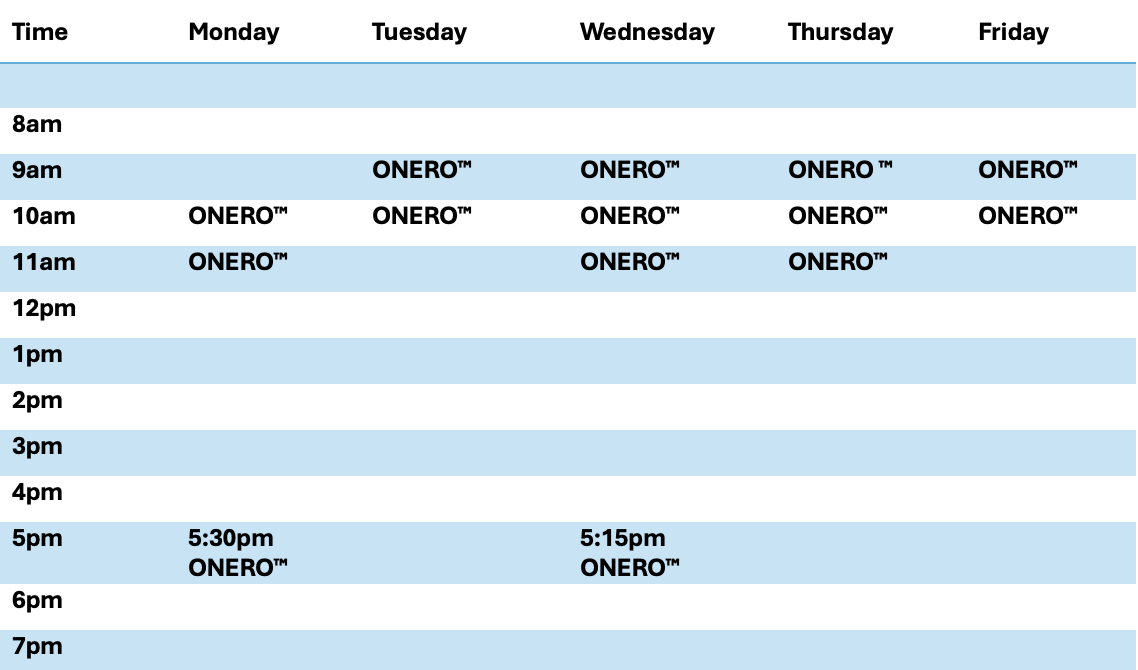 ONERO Class Timetable at SurfEdge Sports Physio Maroochydore