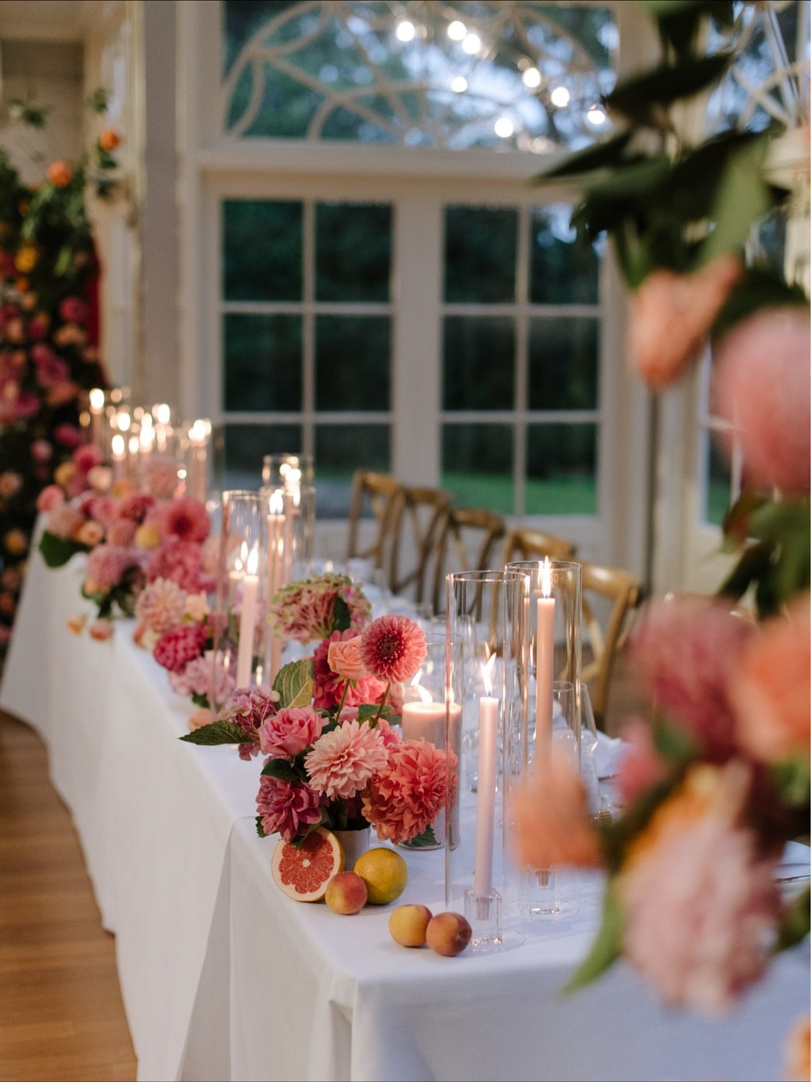 The Conservatory setting the most romantic scene for Gabby + Matt&rsquo;s reception. Every time we come here we are in awe of this elegant room with its glass ceiling, french doors and chandelier.

@gabbinbarhomestead 
@leahcruikshank