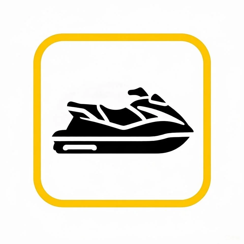 Icon of a jet ski inside a rounded square with a yellow border.