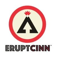 Eruption Inn logo with a black tent and red crown inside a red circle