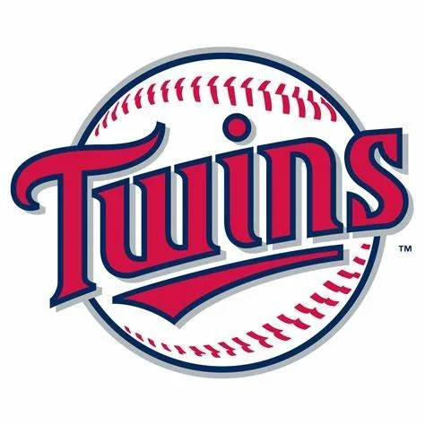 Minnesota Twins logo with stylized text and a baseball design.