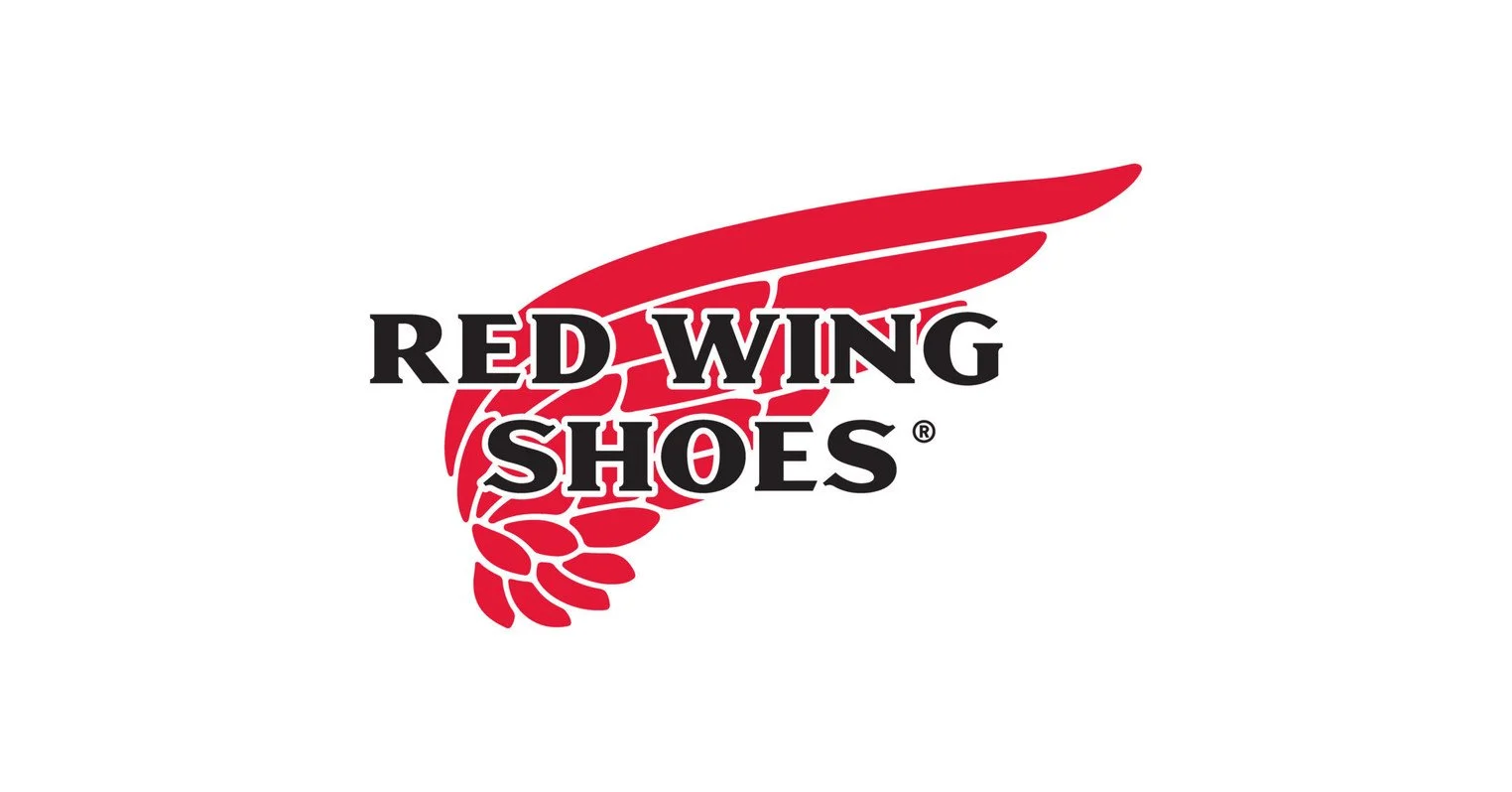 Red Wing Shoes logo featuring a stylized red wing with bold text.